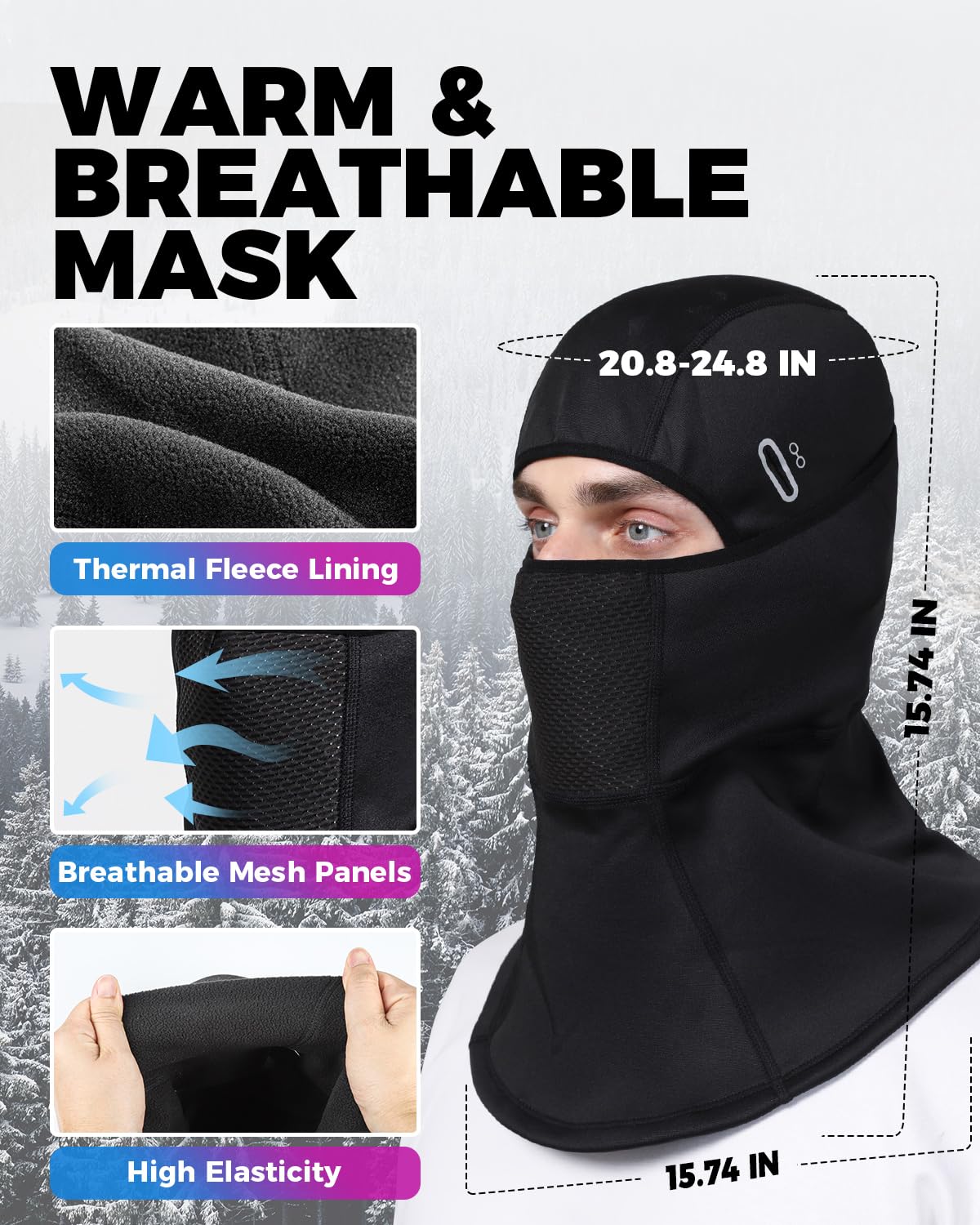 VICTGOAL Winter Ski Mask for Men Thermal Fleece Balaclava Face Mask Windproof for Cycling Motorcycle Snowboard (Black)