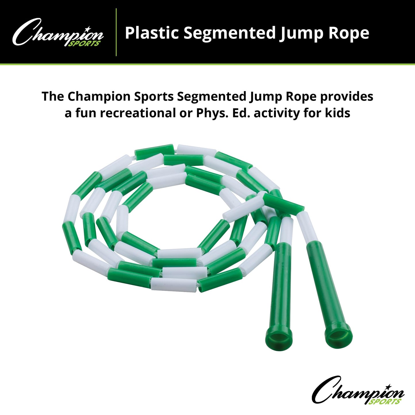 Champion Sports Classic Plastic Segmented Beaded Jump Ropes - Phys. Ed, Gym, Fitness and Recreational Use, 6'L, Green/White
