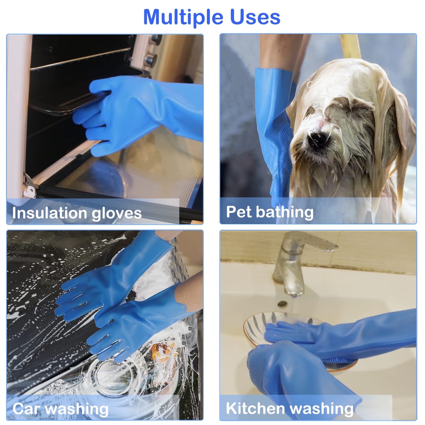 Yintoper Pet Grooming Gloves, Dog Washing Gloves with High-Density Teeth, Heat Resistant Silicone Cat Hair Remover with Enhanced Five Finger Design, Bathing and Massaging for Dogs and Cats