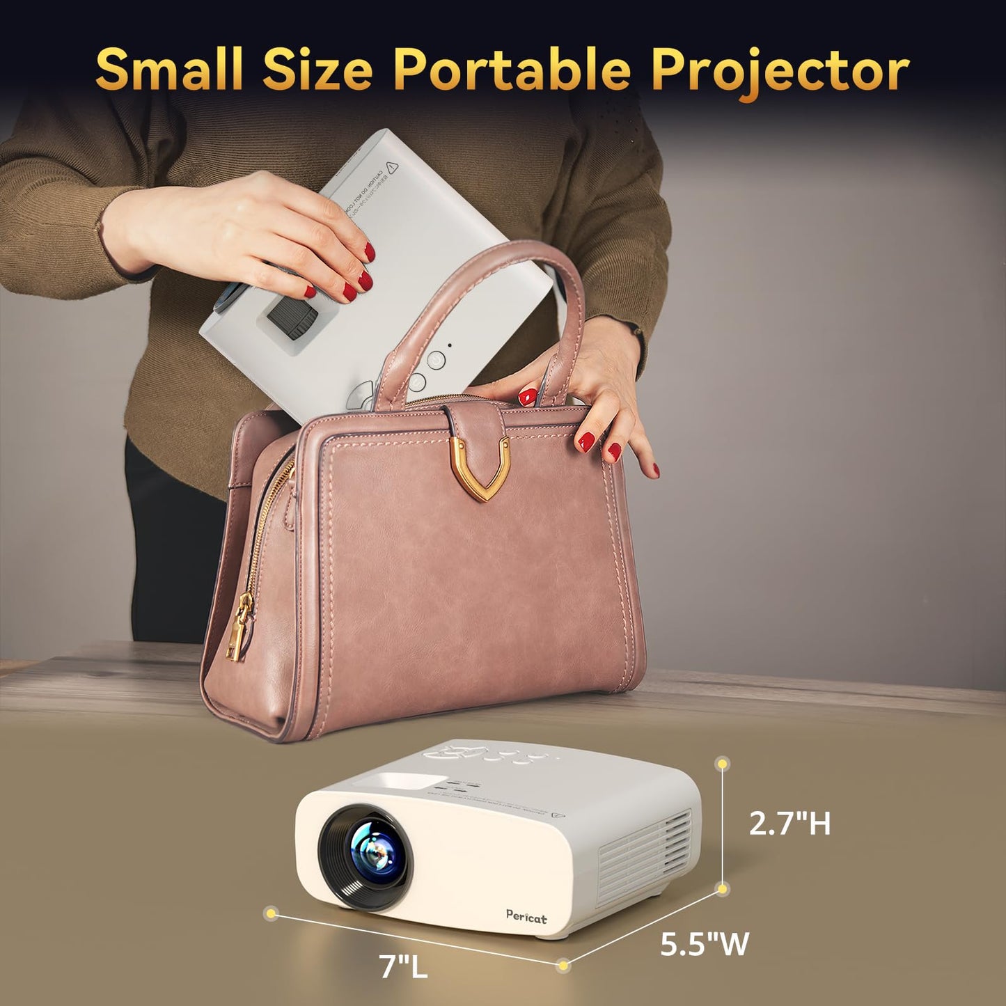 Projector with WiFi and Bluetooth, Pericat 4K Supported Native 1080P Projector, Portable Movie Outdoor Projector for Home Theater, Mini Projector Compatible with PC, HDMI, USB, TV Stick, PS5