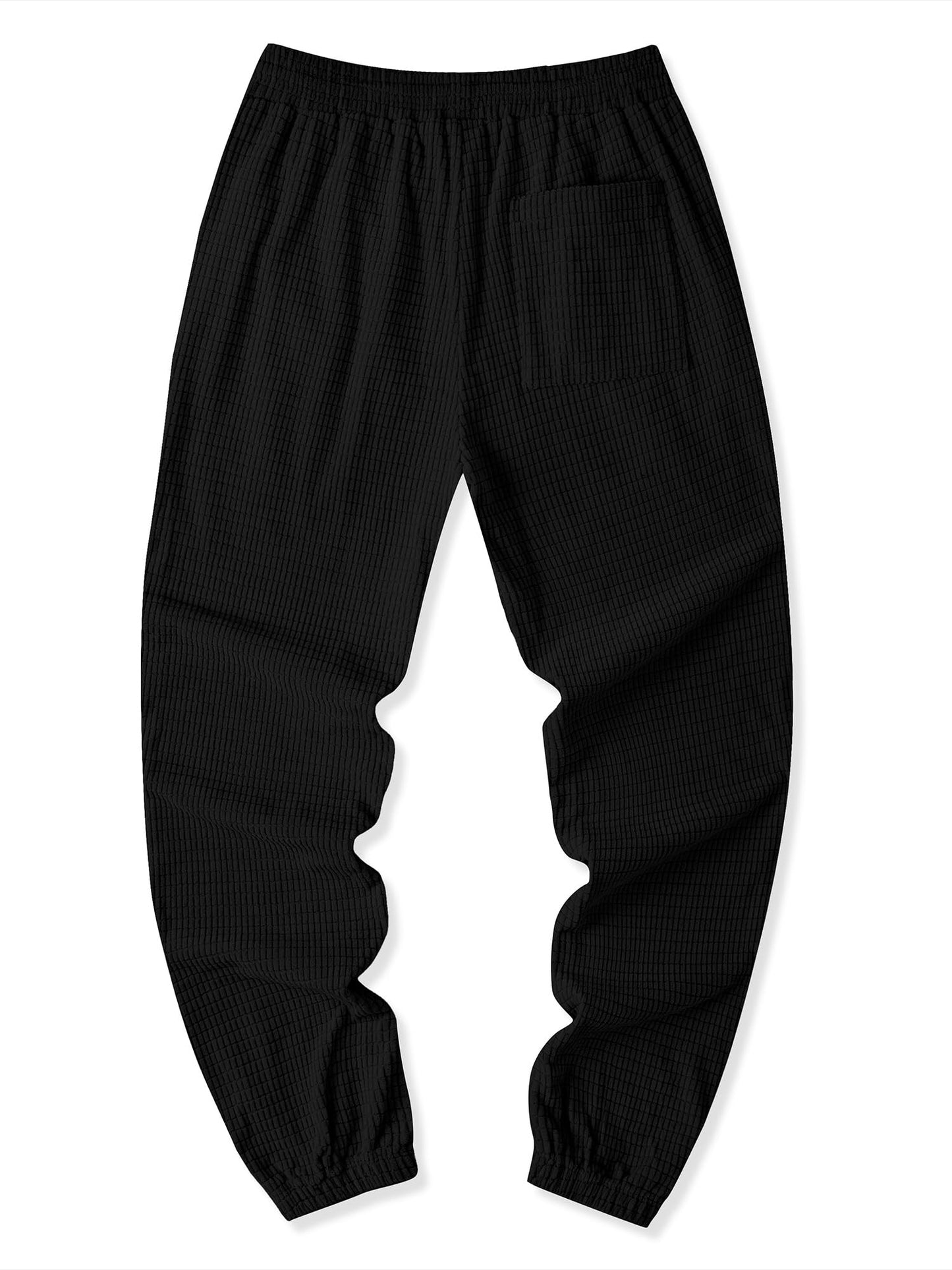 JMIERR Sweatpants for Men Casual Waffle Pants Drawstring Stretch Elastic Waist Winter Textured Tapered Joggers with Pockets, 2XL, Black