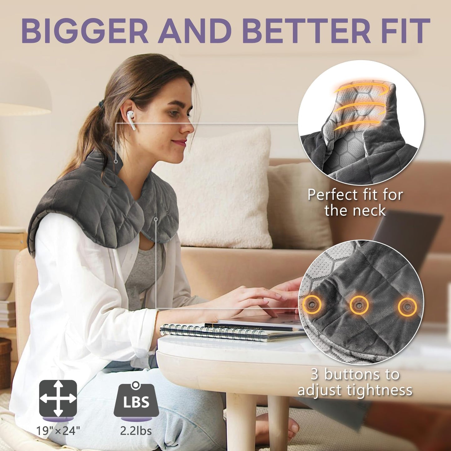 HOMLYNS Graphene Heating Pad for Neck and Shoulders, Birthday Gifts for Her Him Women Mom Wife Men Dad, 2.2lb Weighted Neck Heating Pad for Back Pain Relief, 10 Heat Levels & 4 Timer Settings