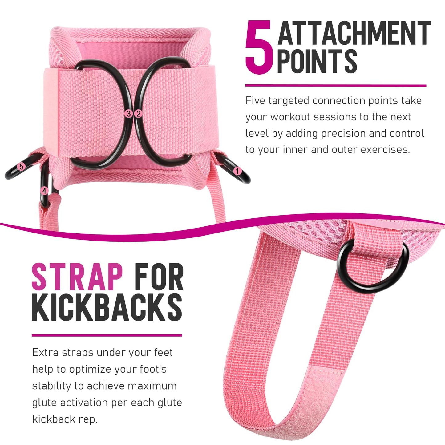 WALITO Gym Ankle Straps for Working Out - Glute Ankle Cuff Kickback Strap, Gym Cable Machine Accessories for Women Glute Leg Extensions, Hip Abductors & Lower Body Exercises Equipment