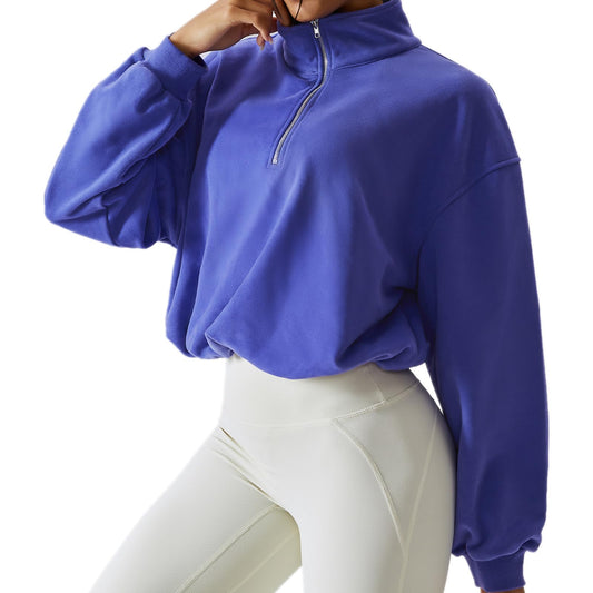 ABOCIW Cropped Sweatshirts for Women Half Zipper Long Sleeve Collar Pullover Crop Tops Y2K Fall Winter Workout Cute Athletic Hoodie Sweatshirt Cropped Jacket for Women Purple Medium