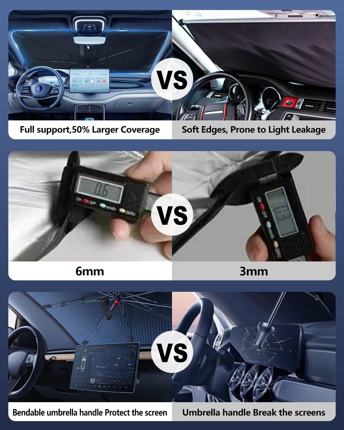 Noiclub Foldable Windshield Sun Shade Umbrella – Reflective Car Window Cover for Front Windshield, Heat Blocker for SUV, Truck, Sedan – Easy Storage with Bendable Handle