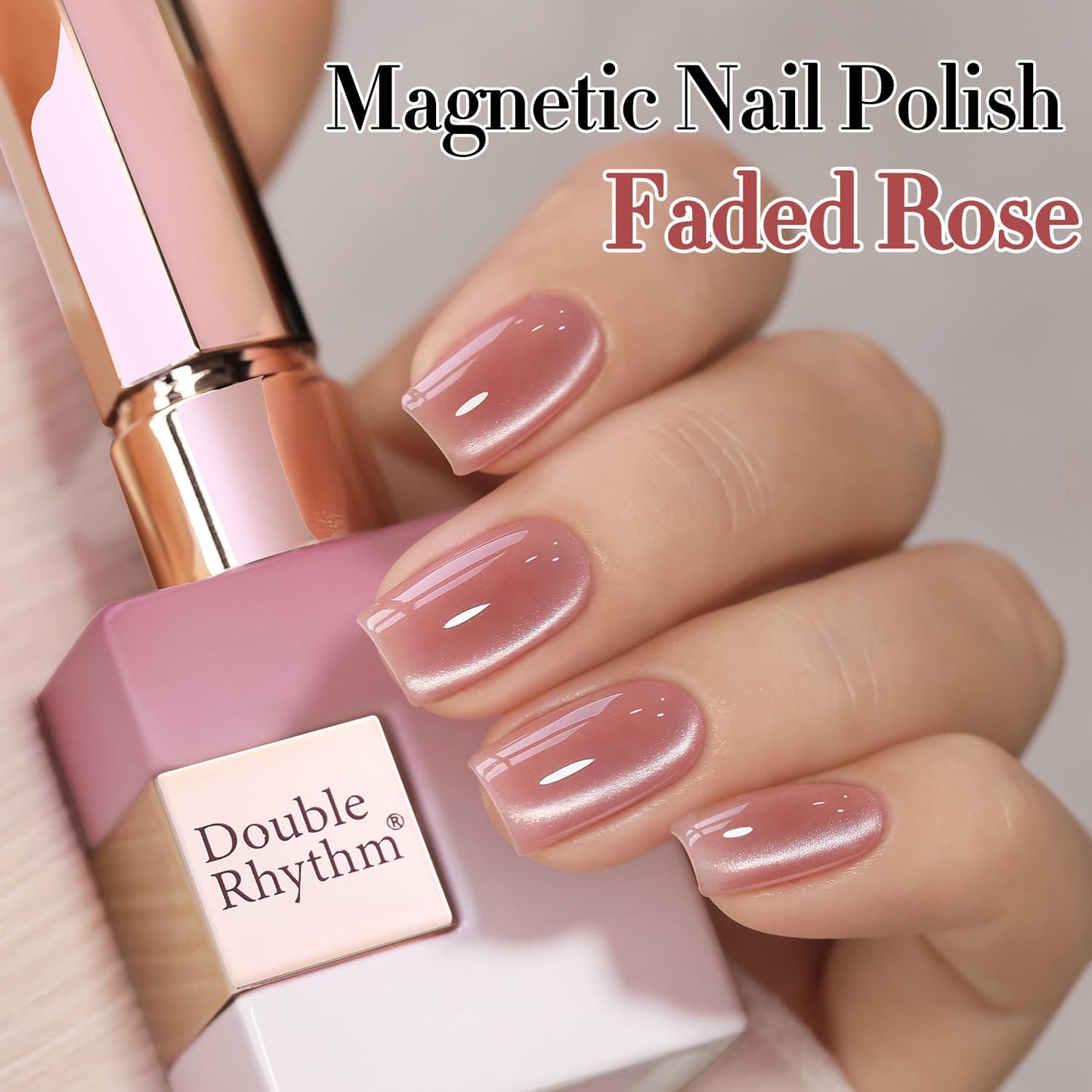 Double Rhythm 15ML Glass Cat Eye Gel Polish with Magnet Same Color Same Bottle Holographic Glitter Shimmer Salon Soak Off Magnetic Nail at Home (Rose Pink-MC1165)