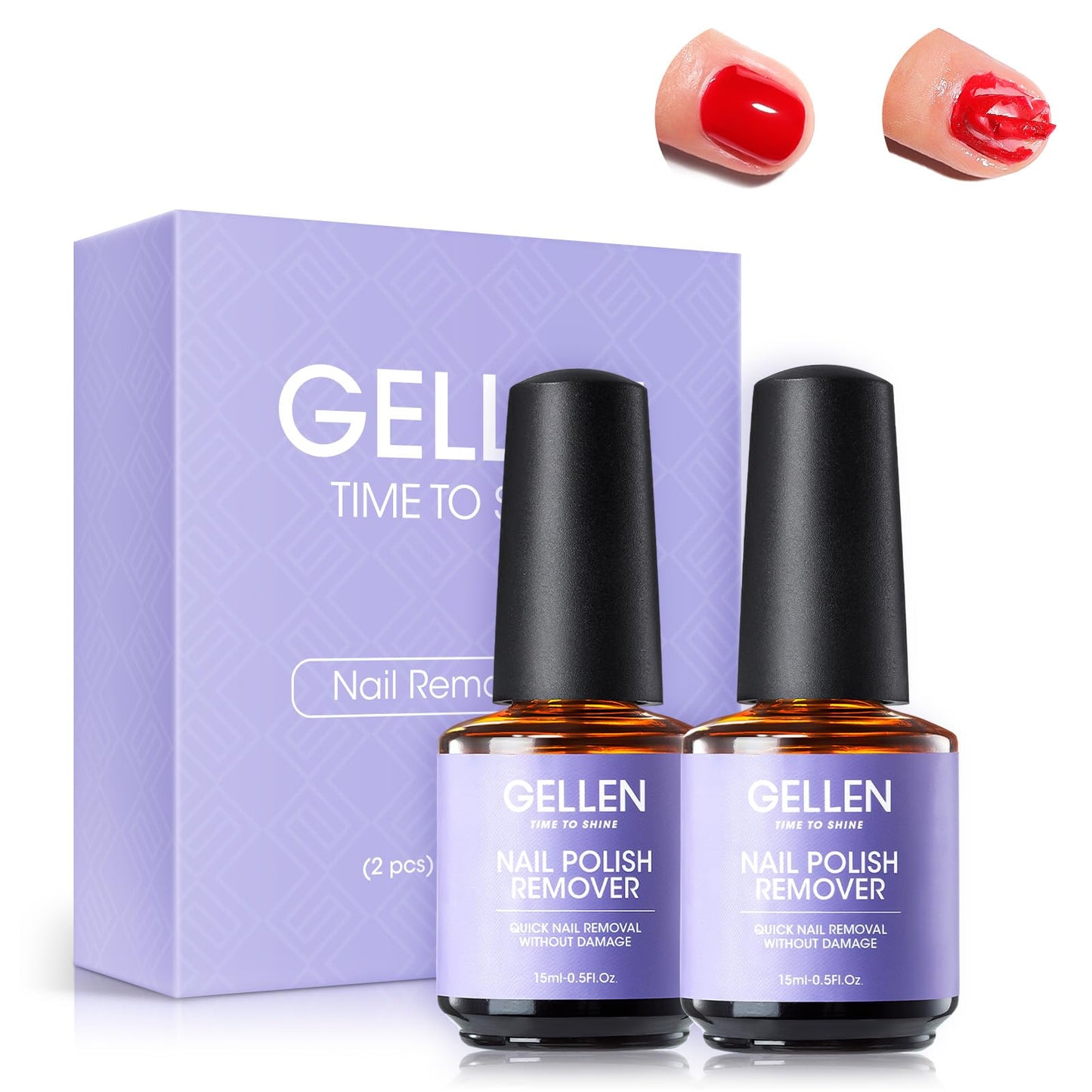 Gellen Gel Nail Polish Remover, 2 Pack Professional Gel Polish Remover for Nails, Quick & Easy Polish Remover In 3-5 Minutes, No Need for Foil Soaking Or Wrapping