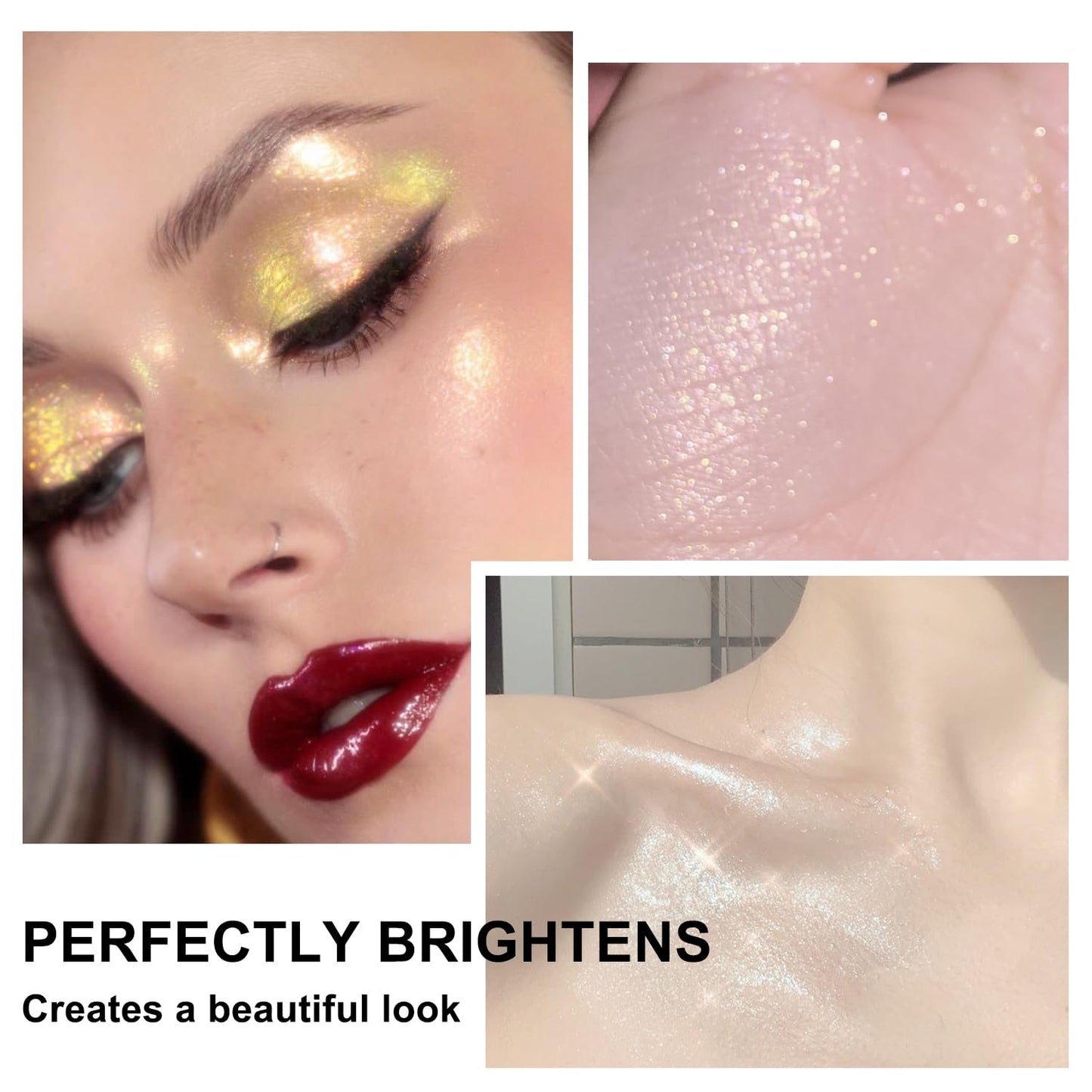 Hair and Body Glitter Spray, Holographic Glitter Highlighter Powder, Face Body Clothes Shiny Glitter, Loose Shimmer Hairspray Festival Rave Prom Accessories (Gold)