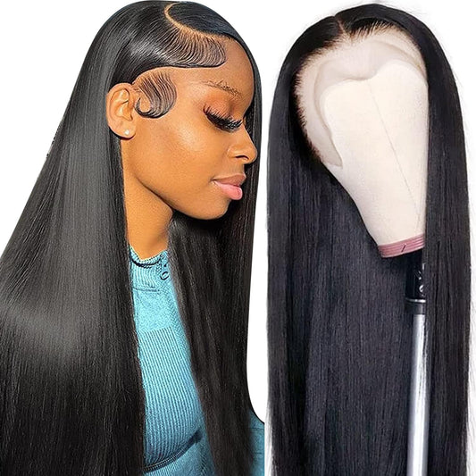 Straight Lace Front Wigs Human Hair 13x4 Transparent HD Lace Front Wigs Human Hair Pre Plucked, 180% Density Brazilian Virgin Straight Frontal Wigs Human Hair with Baby Hair for Women 30 Inch