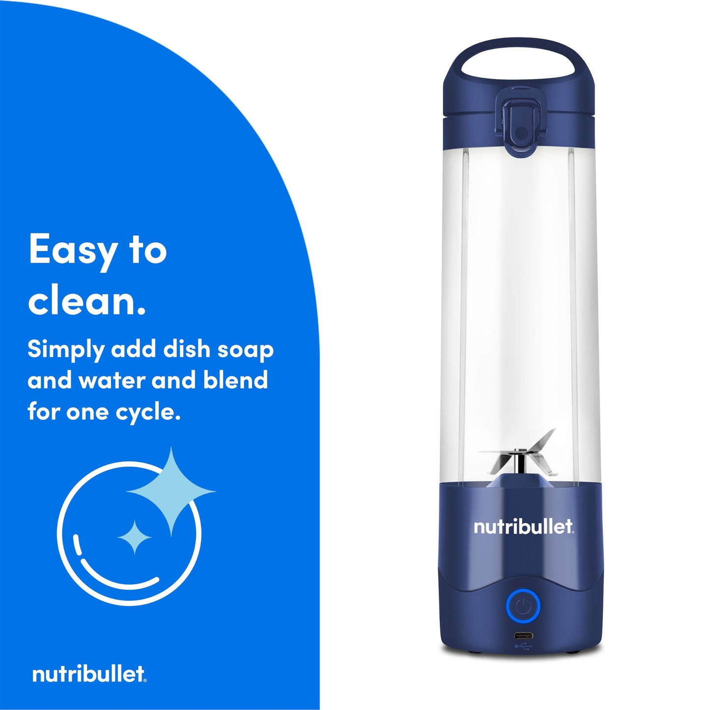 nutribullet Portable Blender, Cordless, 20oz Vessel, Personal Blender, USB-C Rechargeable, Navy Blue, NBPB50100NB