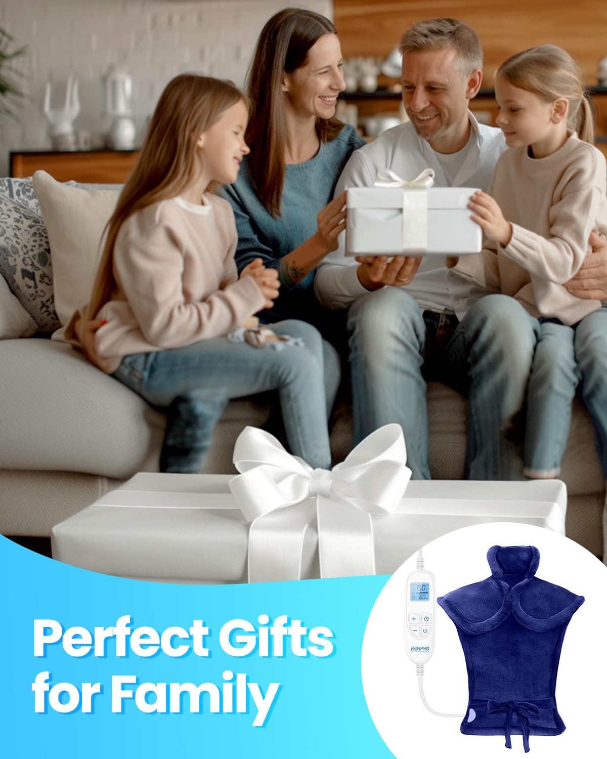 RENPHO Back Heating Pad for Back Pain Relief, Birthday Gifts for Women Men Mom Dad Grandma, Hsa Store Eligible Items, Neck and Shoulder Heat Pad, Auto Shut Off, ETL Certified, 24"x33", Dark Blue