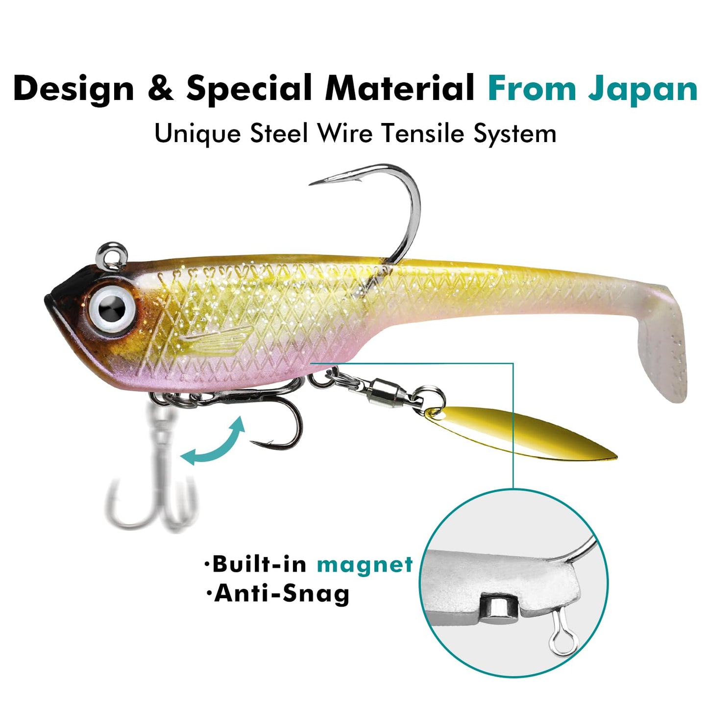 TRUSCEND Pre-Rigged Fishing Jigs, 1:50 Super Durable Soft Swimbait, Well-Made Lifelike Fishing Lures, Weedless Lure for Bass Trout Walleye, Saltwater Fishing Gear