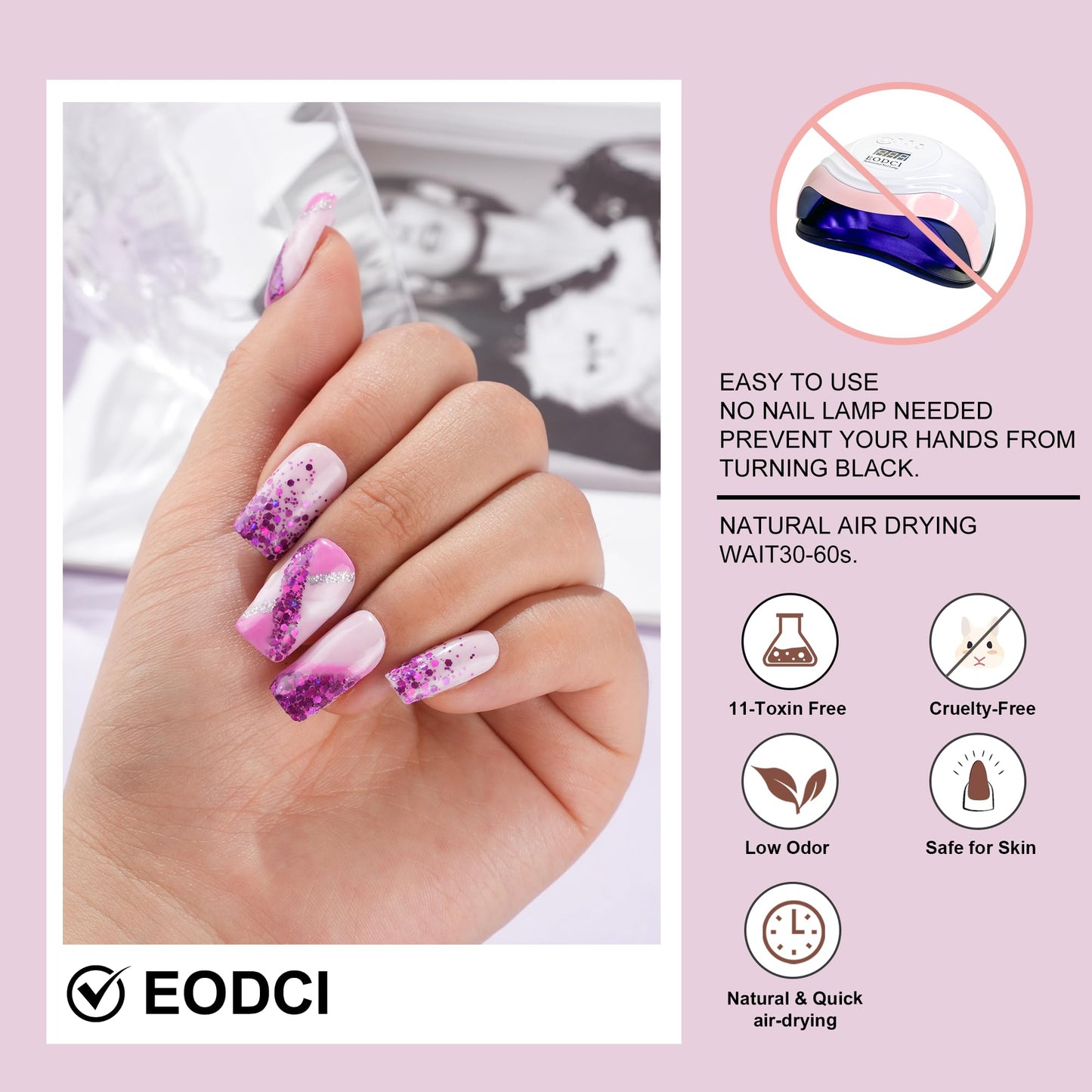 EODCI Dip Powder Glitter Purple Color, EODCI Dipping Powder French Nail Art Starter Manicure Salon DIY at Home, Odor-Free and Long-Lasting, No Needed Nail Lamp Curing, 1 Oz