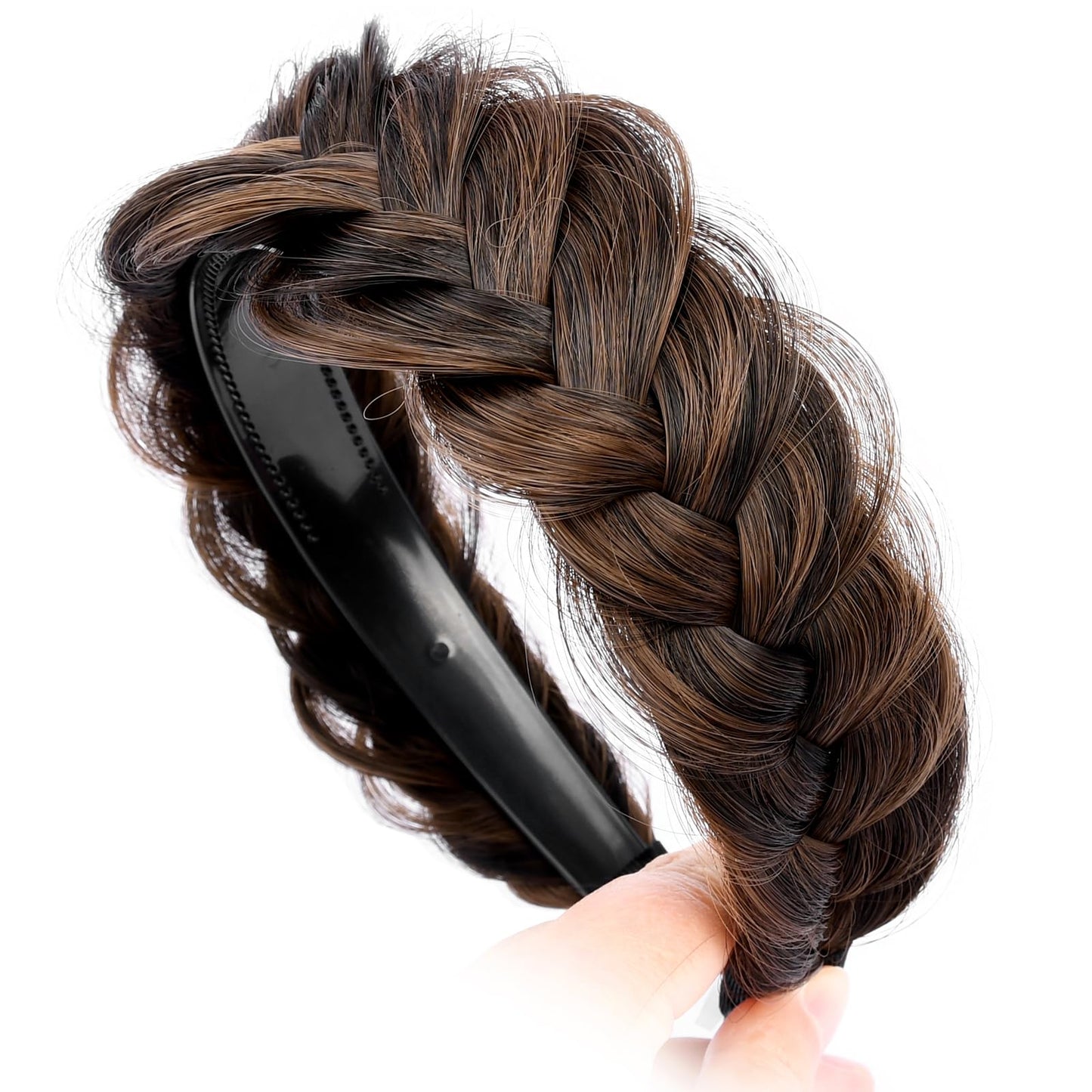 DIGUAN Wide Messy Braided Headband With Teeth Synthetic Hair Plaited Headband High Elasticity Braids Chunky Fishtail Braided Hair Band Hairpiece for Girls Women Beauty Accessory (Copper Brown)