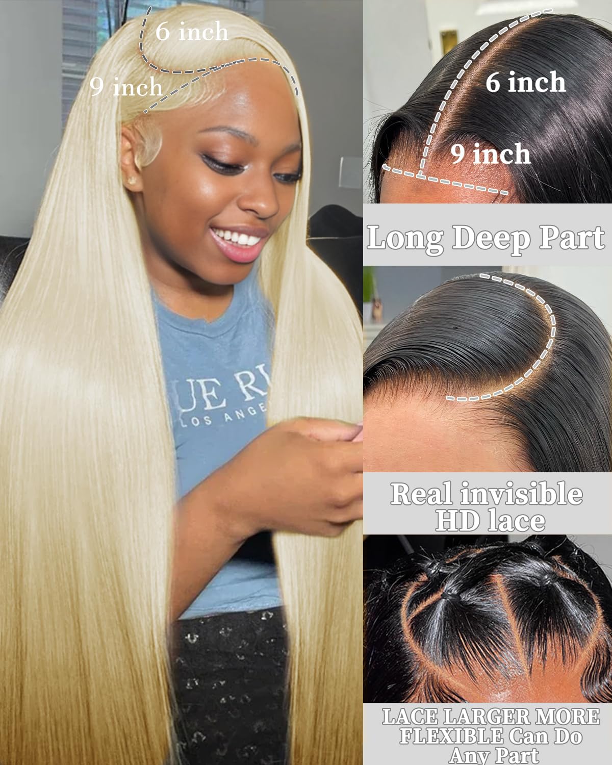 GUDOZO 613 Lace Front Wigs Human Hair 9x6 HD Lace Front Glueless Wigs Human Hair 200% Density Straight Glueless Wigs Human Hair Pre Plucked Pre Cut Blonde Wigs for Black Women 22 inch