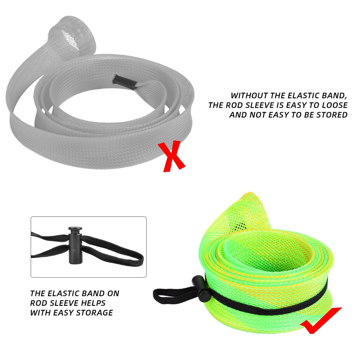 SF Standard Spinning Rod Sock Fishing Rod Sleeve Rod Cover Braided Mesh Rod Protector Pole Gloves Fishing Tools for Spinning Fishing Rod Green-Gold-2PCS Fit Spinning Rod 6-1/2FT to 7-1/2FT