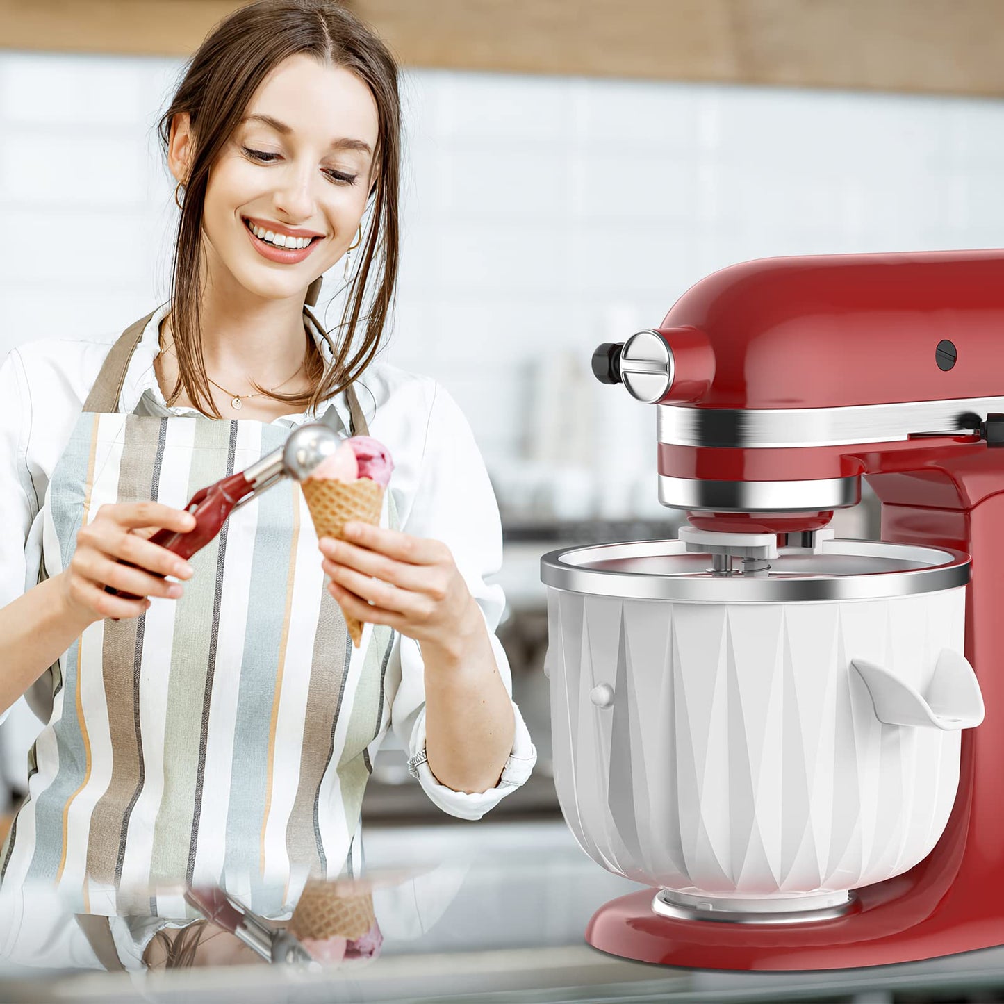 Ice Cream Maker Attachment for Kitchenaid Stand Mixer, 2 Quart Ice Cream Attachment Fits for 4.5Qt and Larger Stand Mixers, Frozen Yogurt, Ice Cream & Sorbet Gelato Maker by InnoMoon