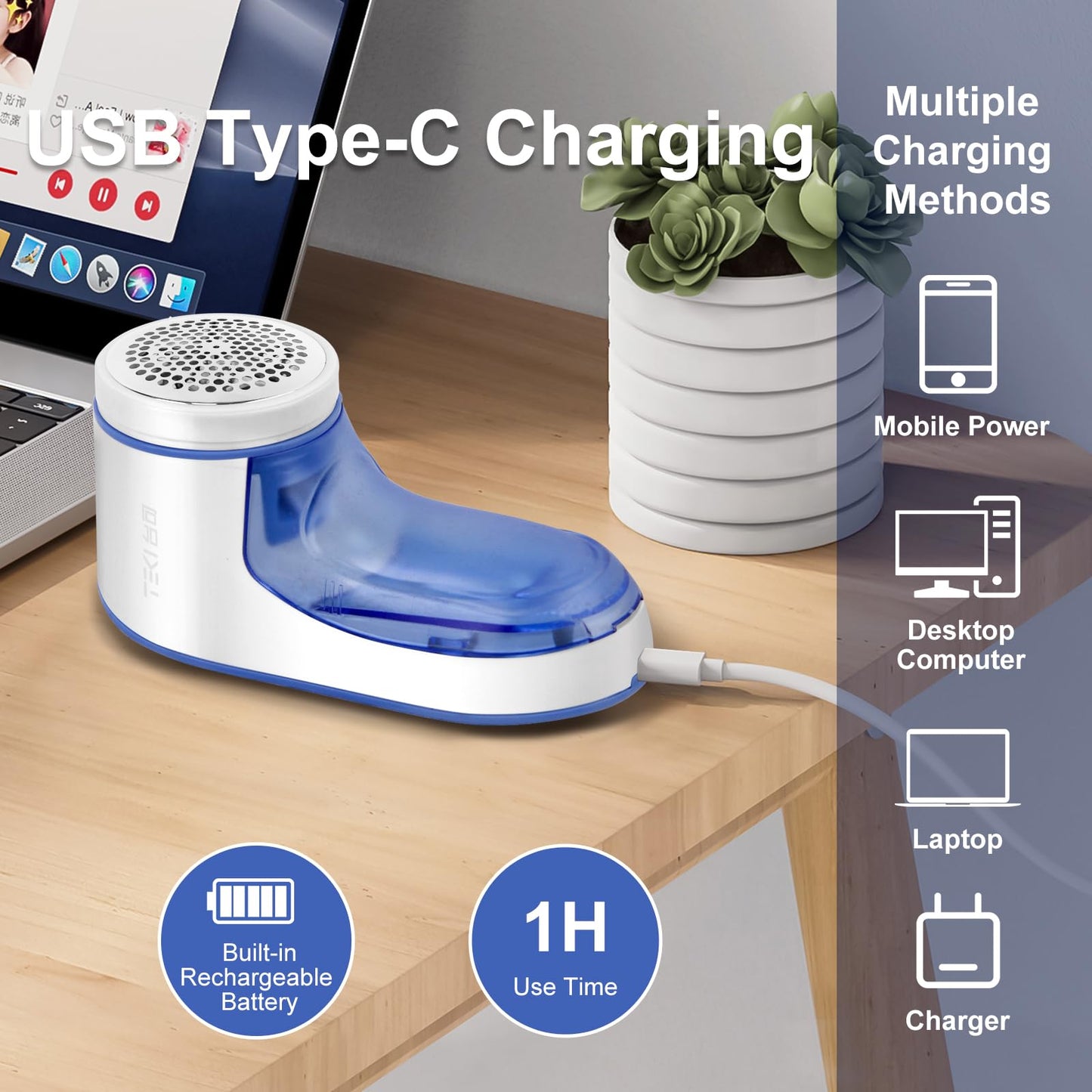 Fabric Shaver, Lint Remover for Clothes Rechargeable Clothes Shaver Pill Remover, Electric Sweater Defuzzer, Sweater Shavers to Remove Pilling, Couch, Fuzz, Furniture (2 Replaceable Blades)