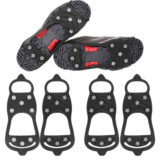 2 Pairs Crampons Spikes, Ice Cleats Non Slip Gripper Spikes with 8 Steel Studs Traction Cleats Grips for Boots Shoes Climbing Mountaineering Hiking Walking on Ice Snow (M Size)