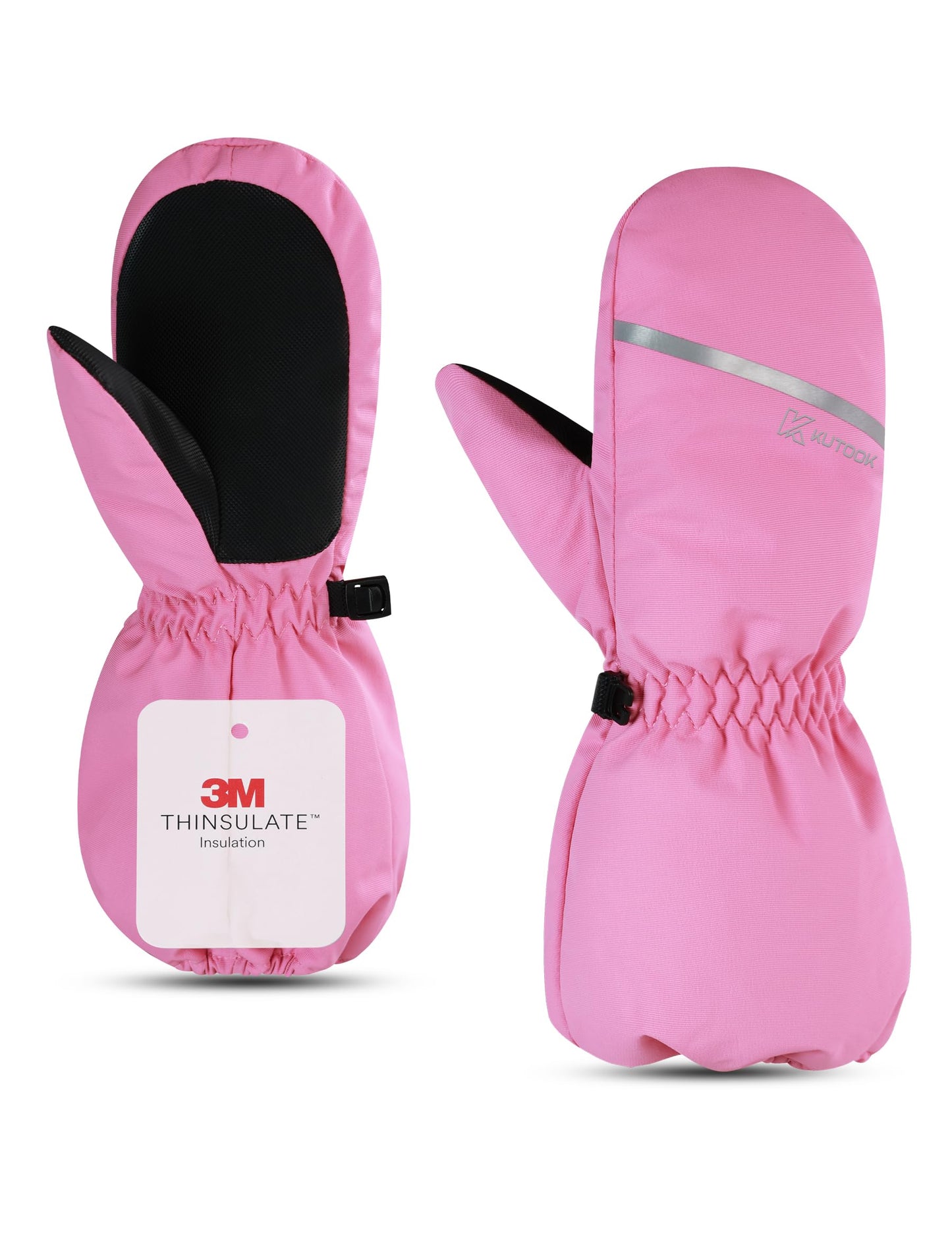 KUTOOK Kids Winter Gloves Boys Ski Mittens Waterproof Winter Kids Ski Gloves Girls Pink S 4-6 years