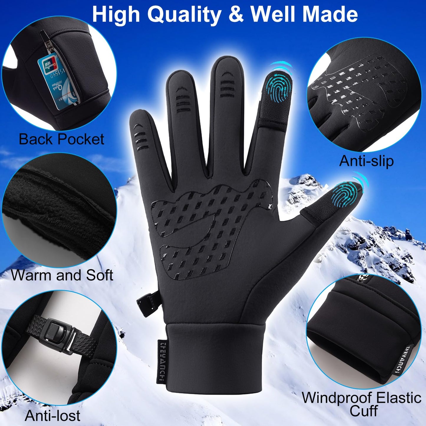 weiatas Winter Fingerless Gloves for Men Women Touch Screen, Cold Weather Thermal Sport Gloves for Fishing Running Cycling Driving Hiking, Warm Windproof Work Gloves (X-Large)