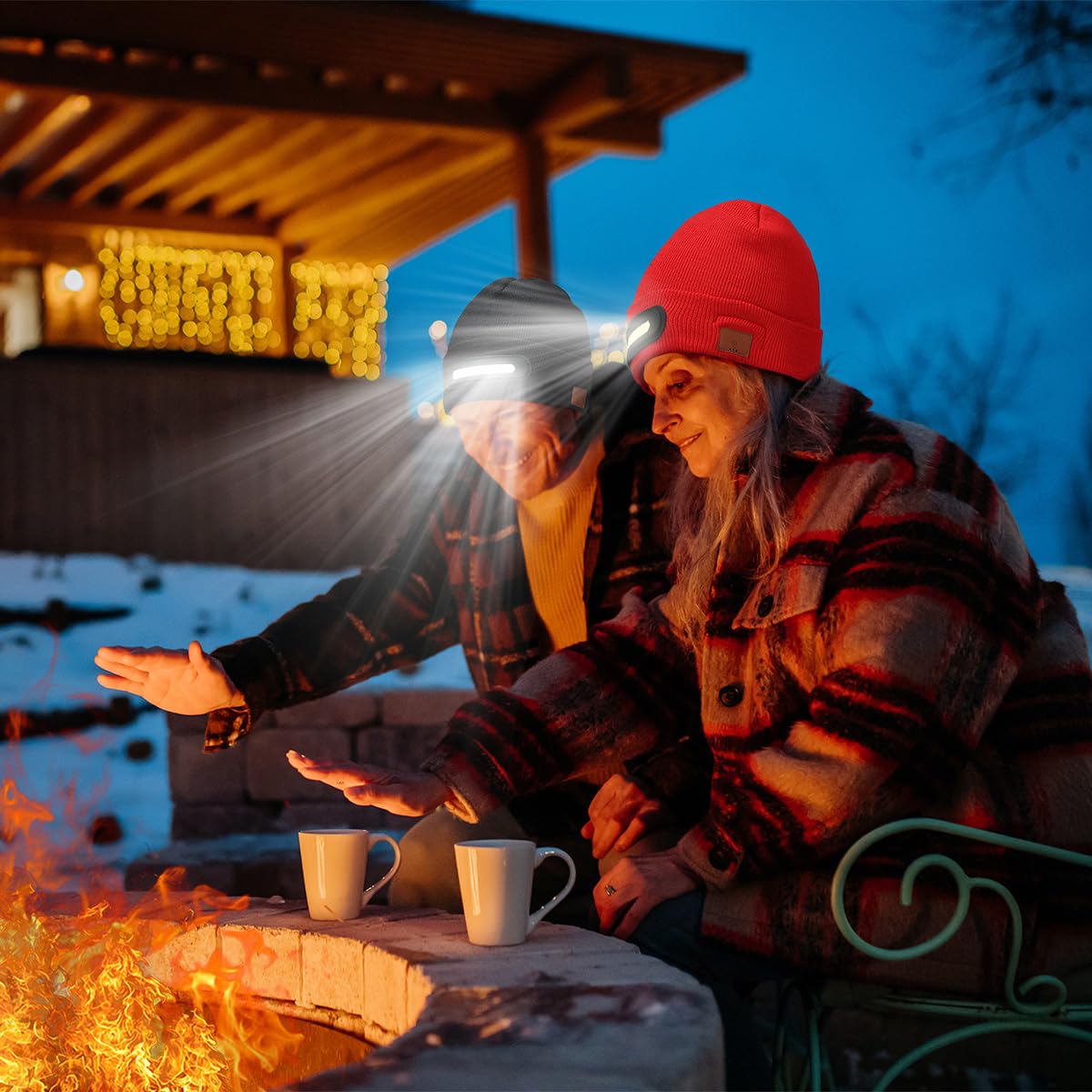 RANCOVY LED Beanie with Light, Unisex USB Rechargeable Headlamp Beanie Flashlight Beanie Hat for Men Women Red