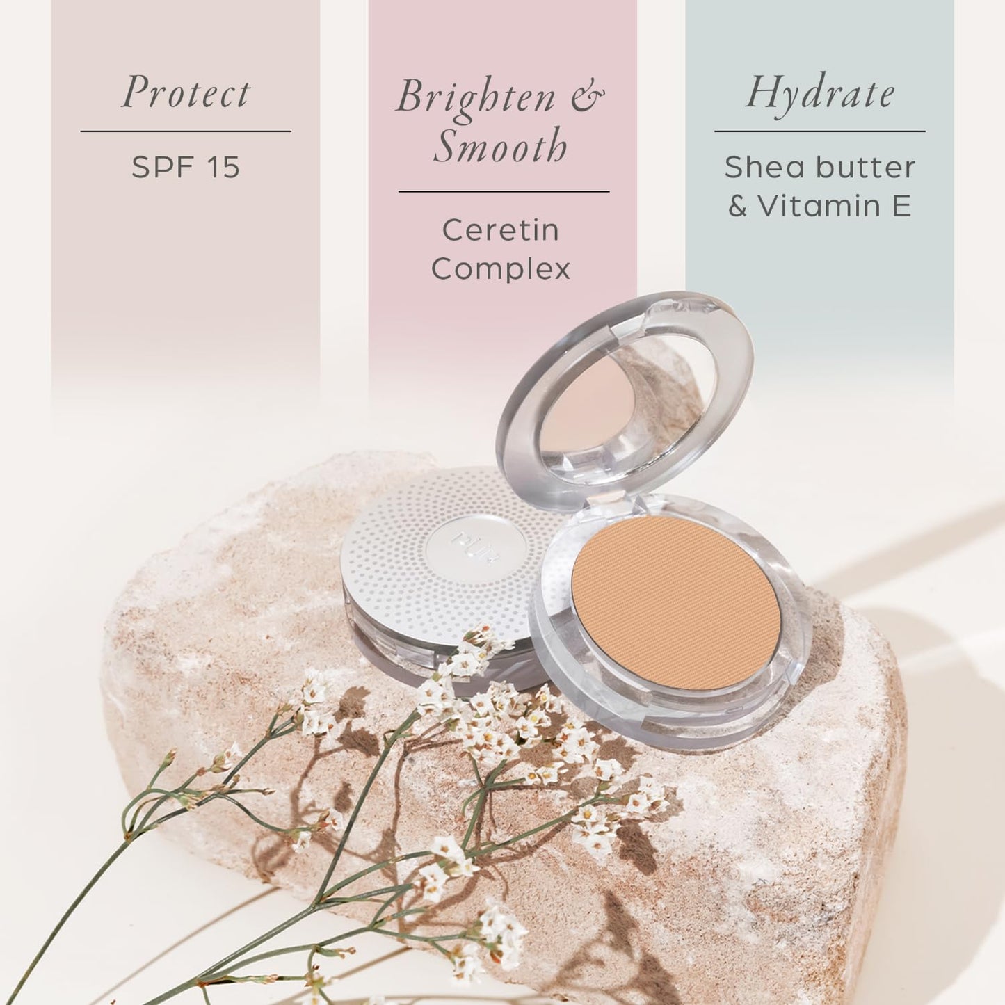 PUR Beauty 4-in-1 Pressed Mineral Makeup Powder Foundation with SPF 15 - Concealer & Finishing Compact Pressed Powder for Face - Buildable Medium to Full Coverage Foundation Powder (Beige)