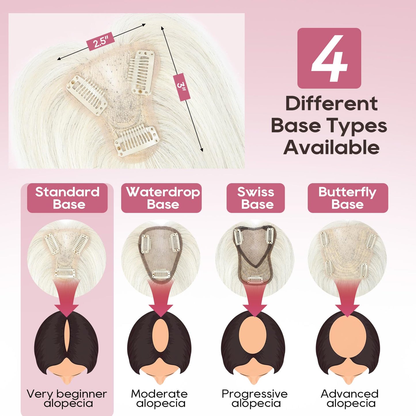 REECHO Real Human Hair Topper, 10 inch Women Hair Toppers for Thinning Hair, 100 Percent Human Hair Large Coverage Natural Hairpiece Wiglet, Standard Base 3.5"x2", Yellow White with Black Strands