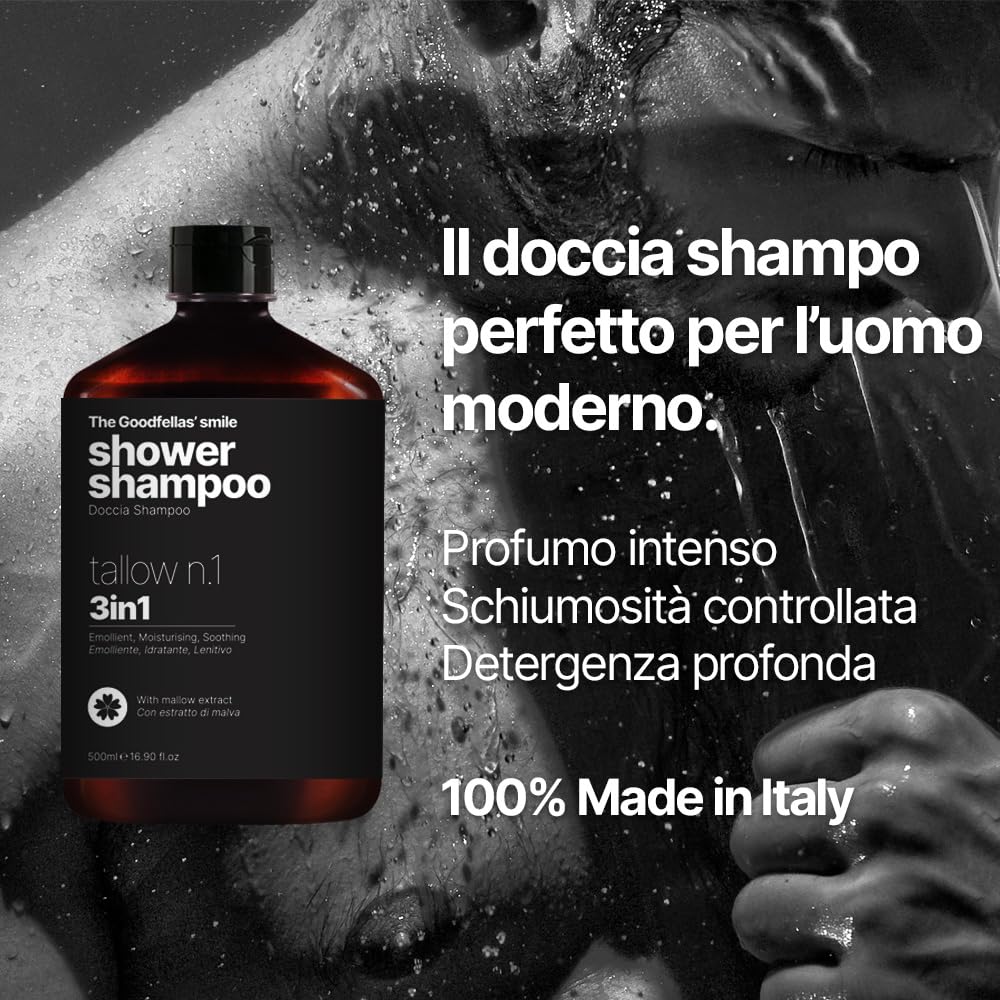 The Goodfellas' smile, TALLOW n.1 (Floral & Wood), Luxury 3 in 1 Body Wash and Hair Shampoo for Men, 17 Fluid Oz. - Made in Italy