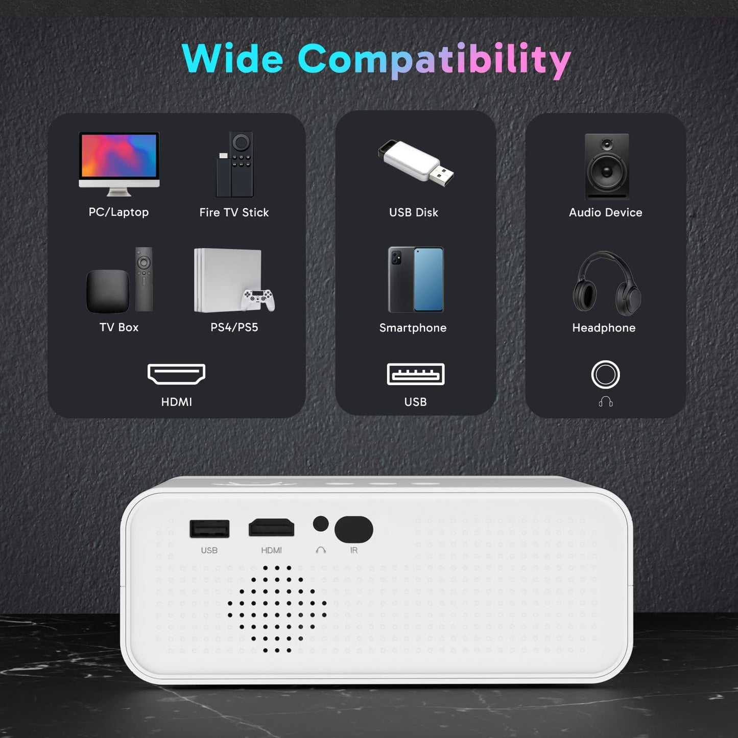 Electric Focus Mini Projector with 5G WiFi and Bluetooth, Support FHD 1080P Smart Video Projector, 12000L Portable Movie Projector with Auto Keystone Compatible with iOS/Android/TV Stick/HDMI/PS5