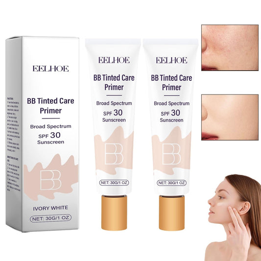2Pcs BB Blur Tinted Moisturizer SPF 30,BB Tinted Care Primer, BB Cream Tinted Moisturizer,Hydrates & Smooths Your Skin. (Ivory)