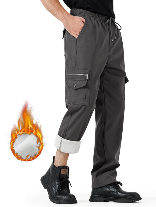 HHZ Men's Winter Fleece Lined Cargo Pant - Drawstring Joggers with Pockets Tactical Pants Pants(Y6005-W-Grey,38)