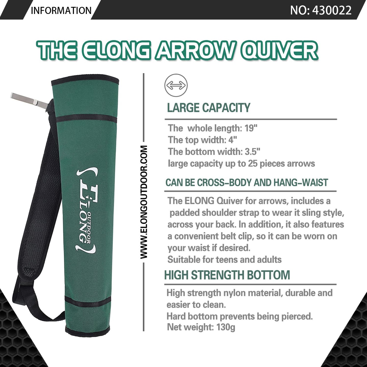 ELONG Adjustable Archery Back Arrow Quiver Holder - Upgraded Quiver Arrows for Compound Recurve Bow and Hunting Target Practicing Youth and Adults