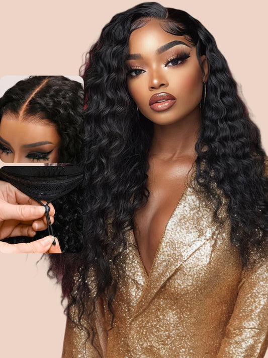 UNICE Bye Bye Knots Wig Water Wave 7X5 Lace Front Wigs Human Hair with Elastic Drawstring Glueless Human Hair Wig Pre Plucked Pre Cut Bleached Knots 180% Density 16 inch