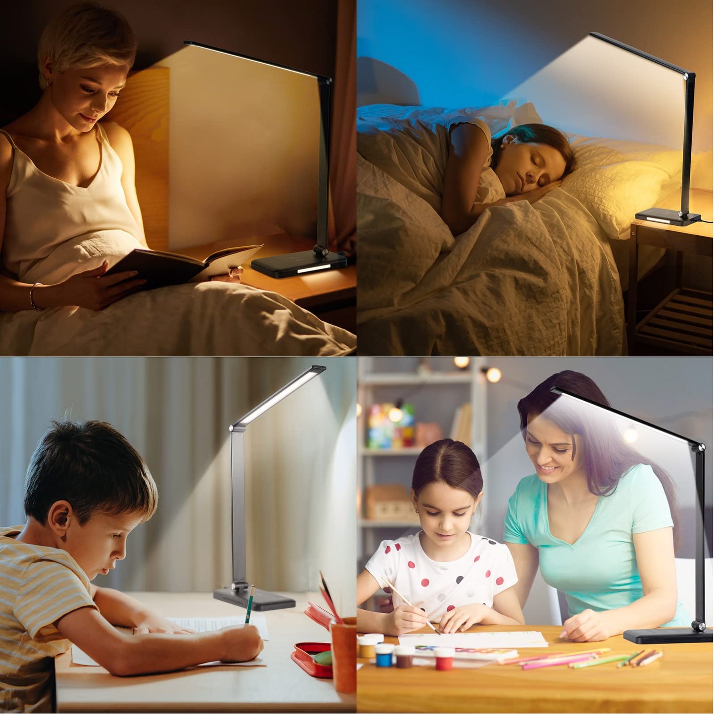 JOSTIC LED Desk Lamp with Night Light, Fast Wireless Charger, USB Charging Port, 10 Brightness, 5 Color Modes, Dimmable Bedside Table Lamp for Bedroom, Touch Control, Auto Timer, 1200Lux Super Bright