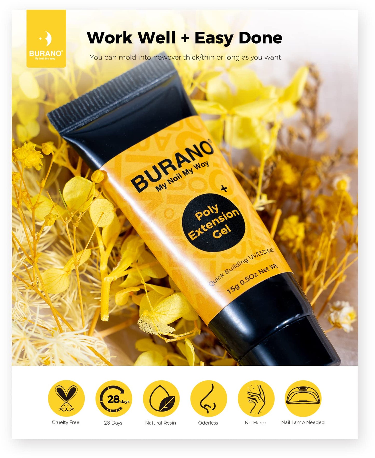 BURANO Poly Extension Gel Nail Kit, 6 Colors Nail Poly Nails Builder Gel Set for Beginner & Professional Using, Poly Nail Gel Kits DIY Starter Kit Nail Art Gift (06 Pink nude)