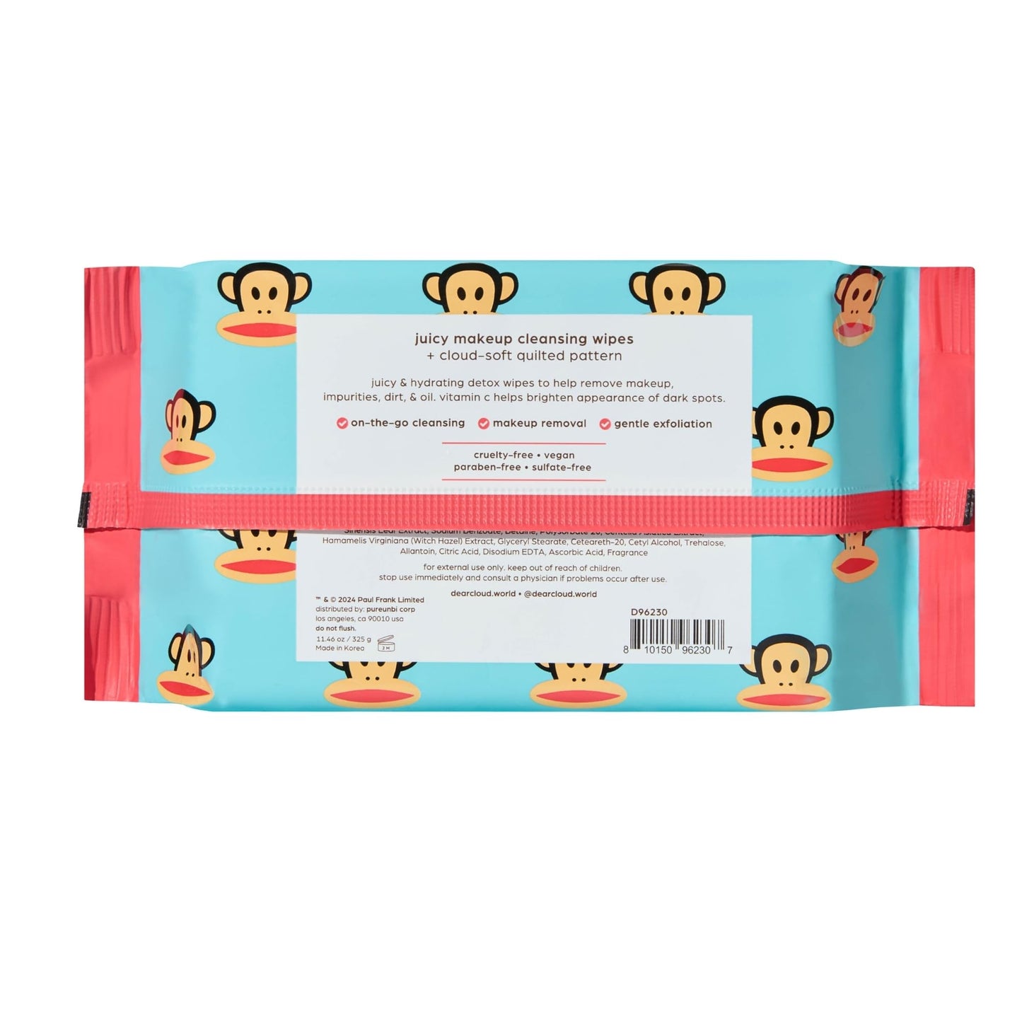 dearcloud x Paul Frank Juicy Makeup Cleansing Wipes - Vitamin C Makeup Remover Towelettes (60 count)