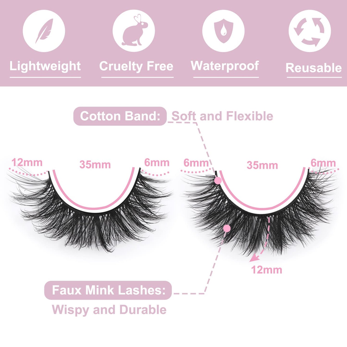 False Eyelashes Natural Look Fluffy Mink Lashes 12mm Short Wispy Lashes 5D Volume Strip Eye Lashes Pack by Kiromiro