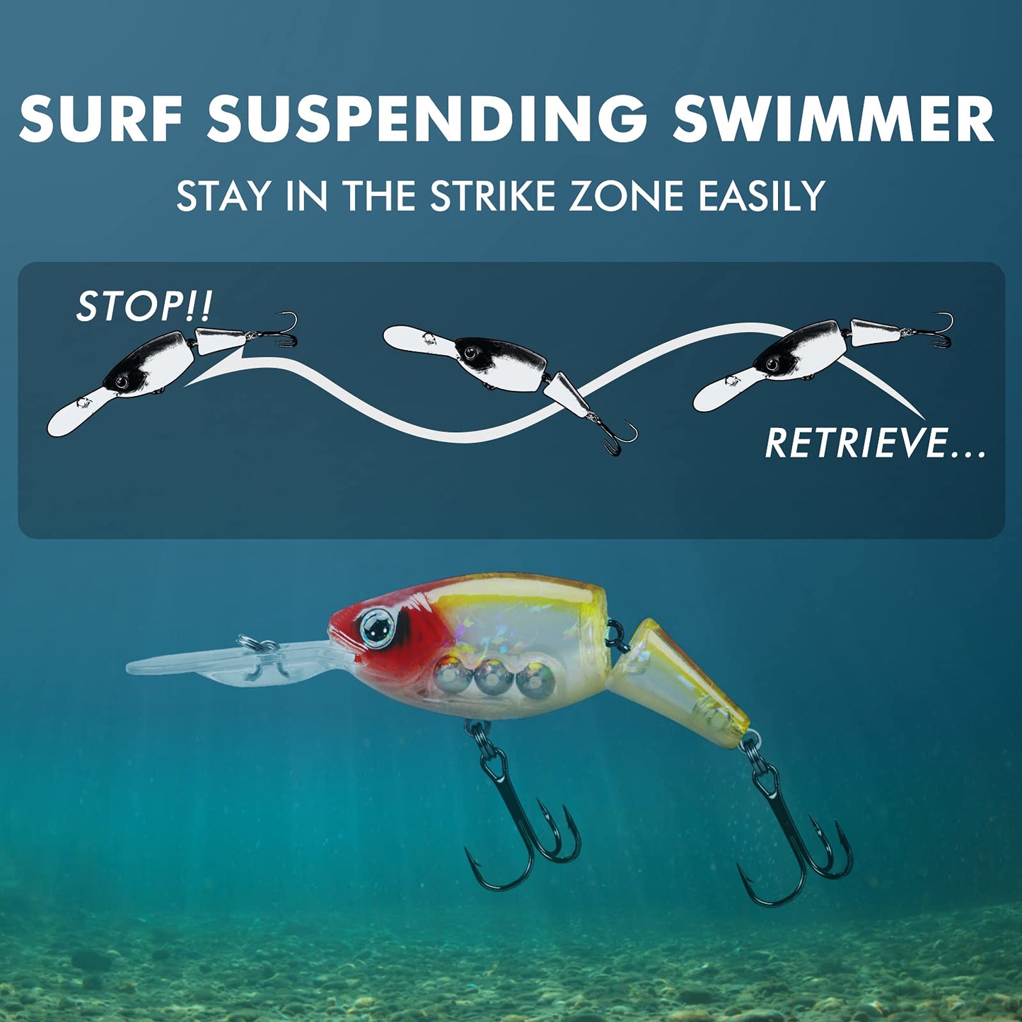 TRUSCEND Fishing Lures Diving Lip Design Suspending Jointed Crankbait with BKK Hooks All-Purpose Trolling Glide Bait for Freshwater & Saltwater Inshore Fishing Swimbaits for Bass Tout Walleye Crappie