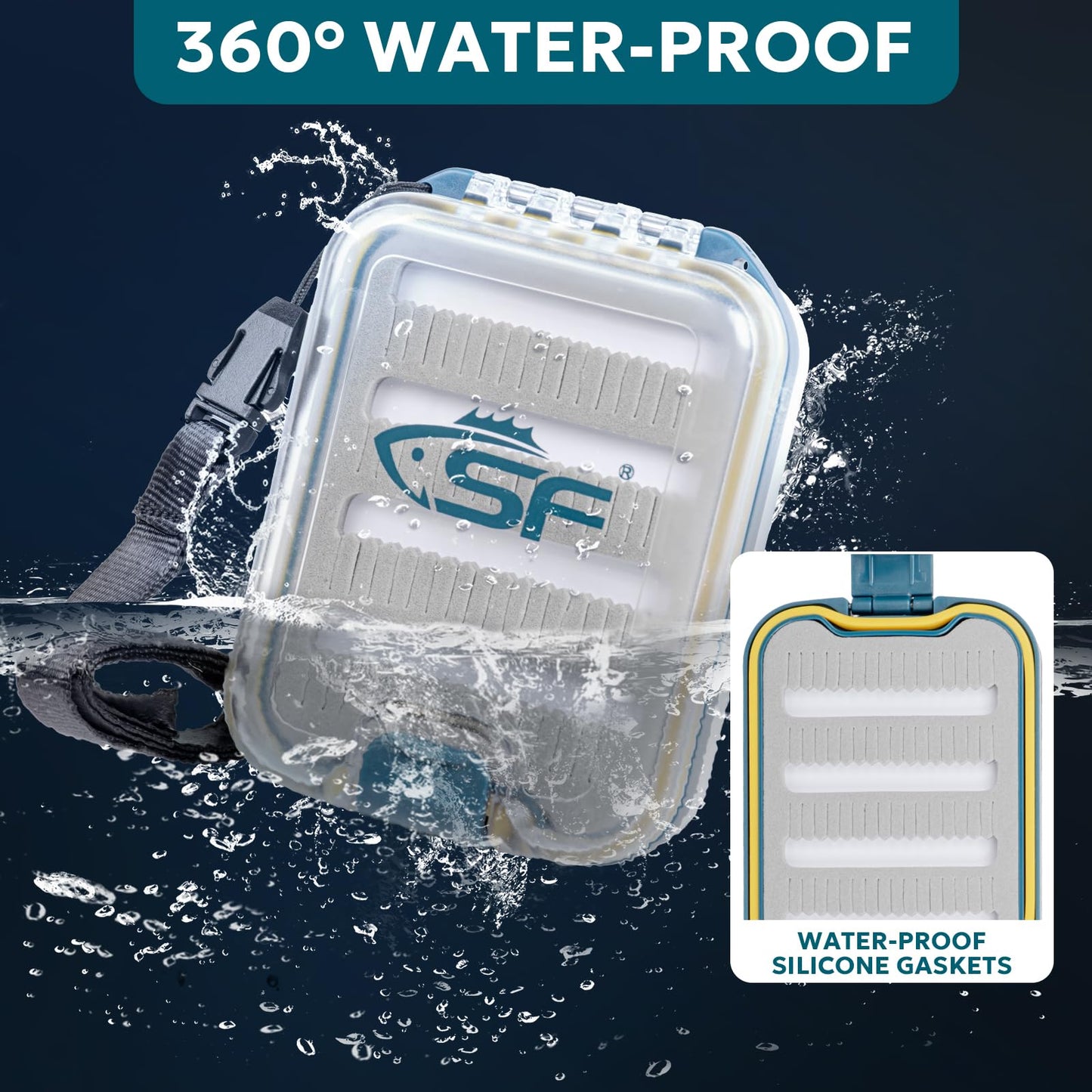 SF Plastic Waterproof Pocket Fly Fishing Box Double Side Clear Lid Slit Foam with Lanyard Mini Fly Box