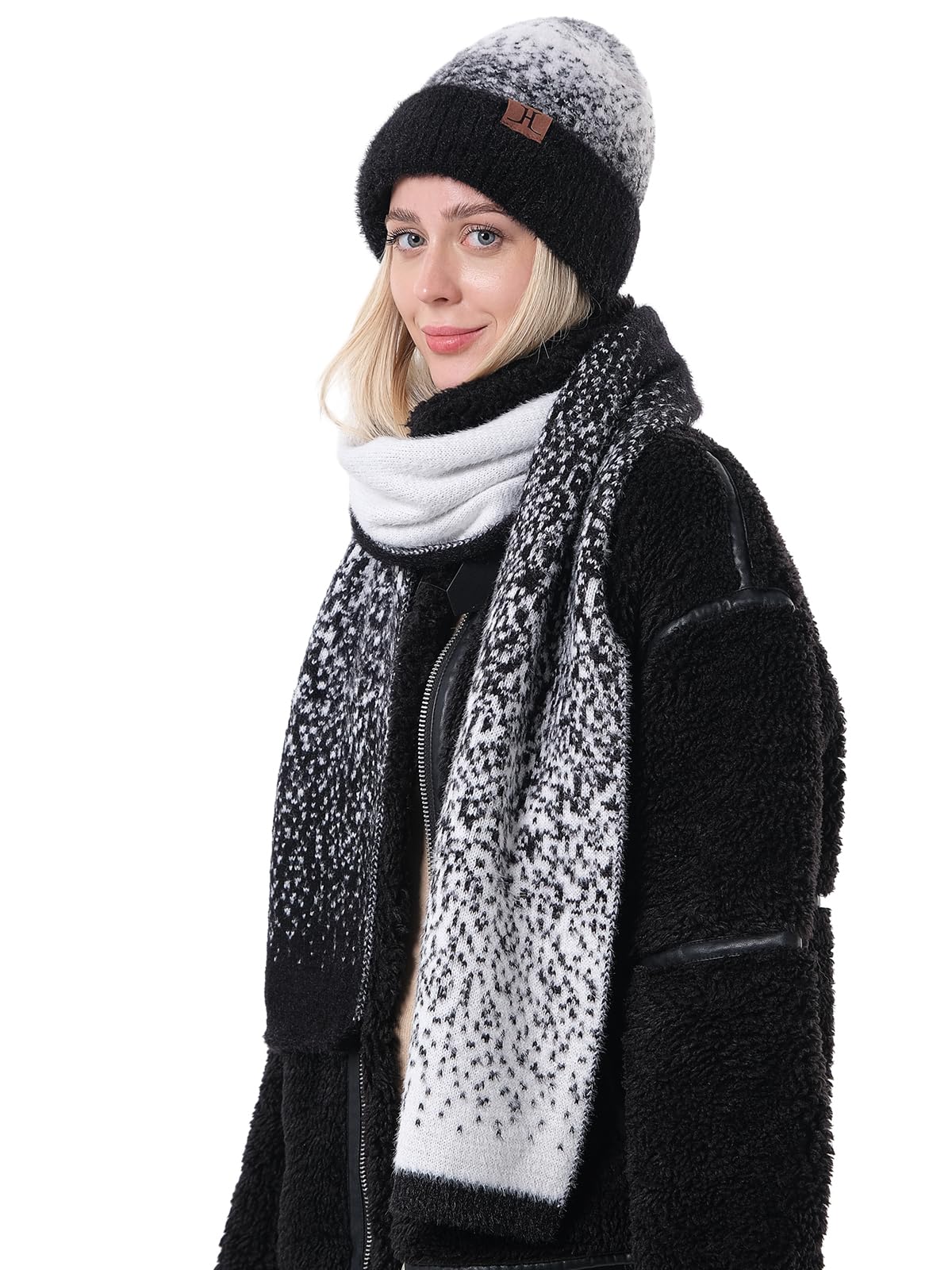 Winter Beanie Hat Scarf Gloves, Warm Fleece Lined Knit Beanie Hat Long Scarf & Touch Screen Gloves for Women Cold Weather Set