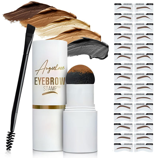Eyebrow Stamp Stencil Kit Pomade (Medium Brown), 24 Reusable Thin & Thick Stencils, and Shaping Tools for a Defined, Natural Look.