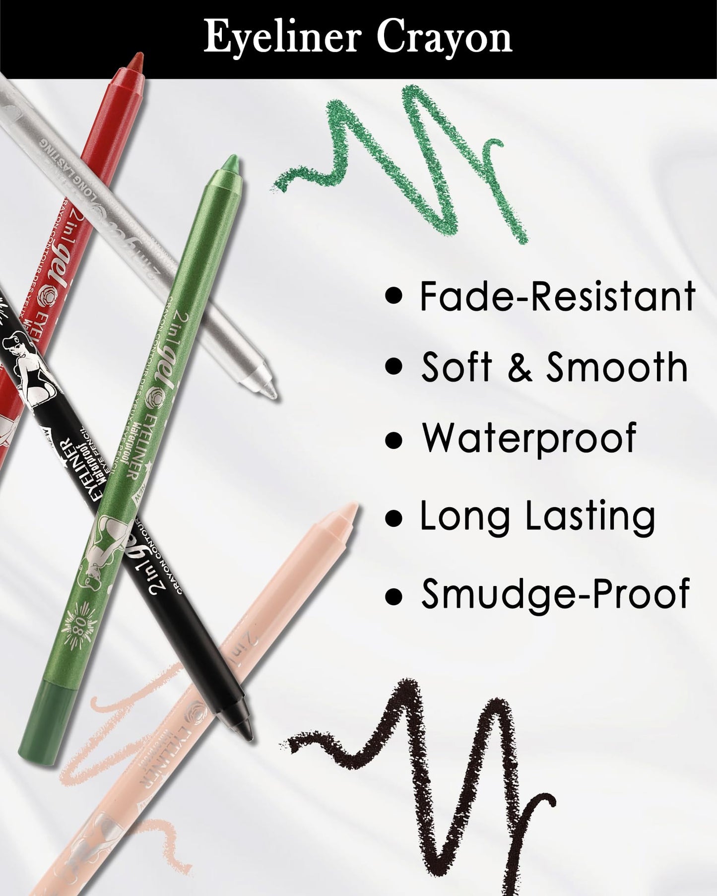Red Eyeliner Pencil Gel, Sharpenable Multi-Use Colored Eyeliner Waterline Waterproof Smudge-Proof Long Stay, Easy-Glide, High Pigment Shimmer Cream Eye Liner Pen with Sharpener,Vegan & Cruelty Free-10