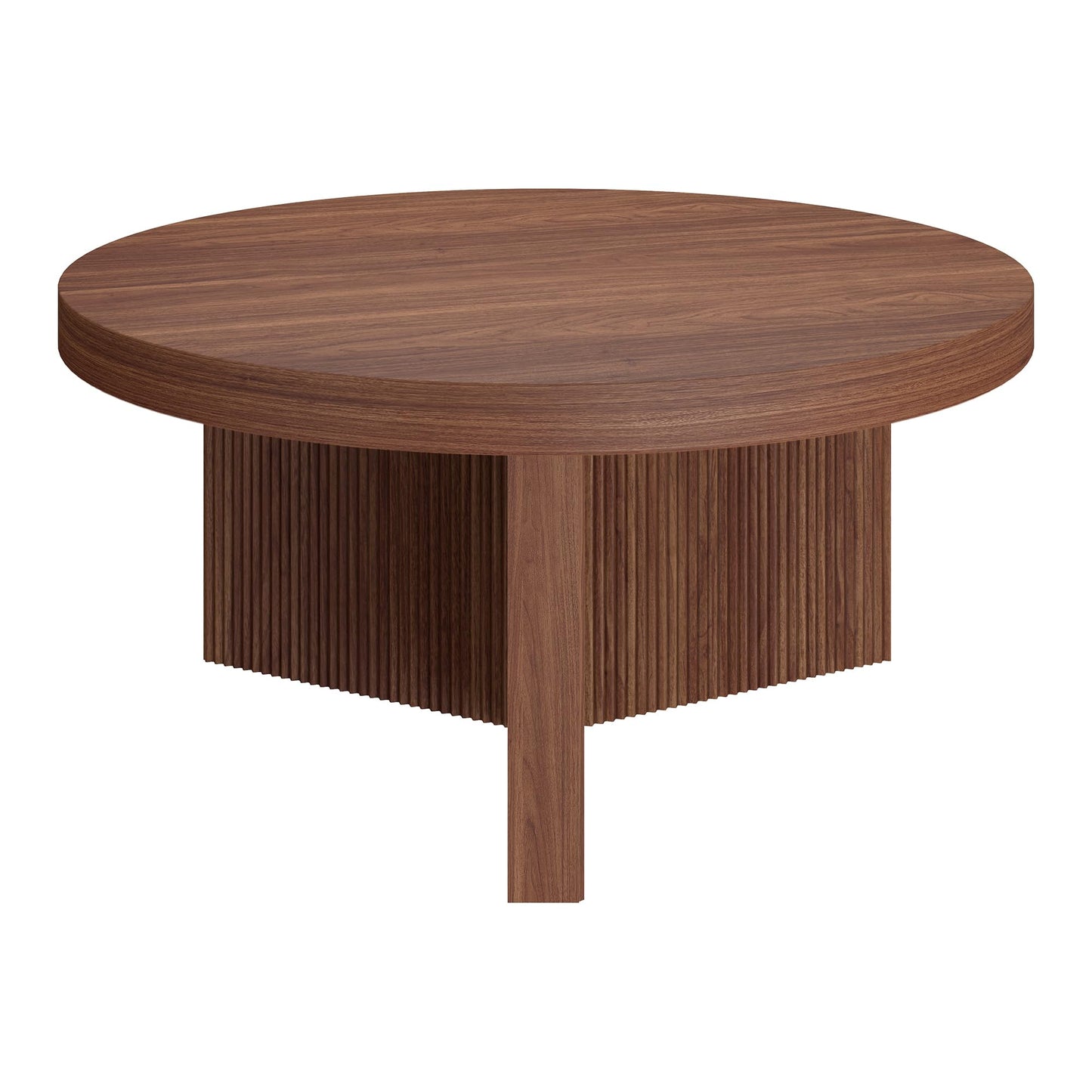 Henn&Hart 32" Wide Round Coffee Table in Satin Walnut, for Home, Living Room, Bedroom, Entertainment Room, Office