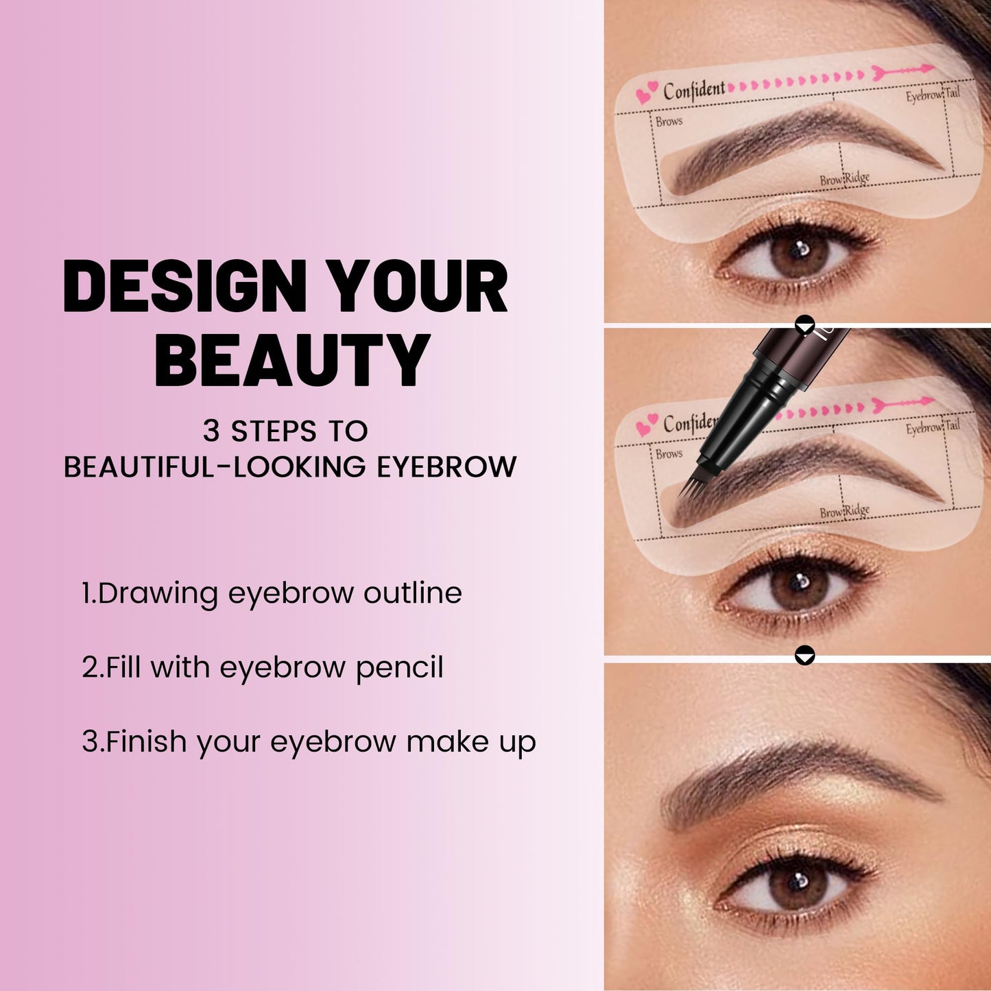 Eyebrow Pen kit,2-in-1 Dual Ended Microblading Eyebrow Pen & 20 Eyebrow Stamp,Waterproof 4-Fork-Tip & Precise Brush-Tip for Natural Hair-Like Brows, for Perfect Eyebrows Makeup.
