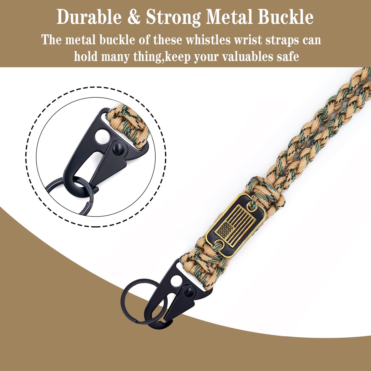 Tragdro 2 Pcs Heavy Duty Braided Paracord Lanyard Keychain with USA Flag, Parachute Rope Necklace Keychains, Braided Strong Lanyard for Outdoor Activities, Camera, Keys, Whistle, Traveling