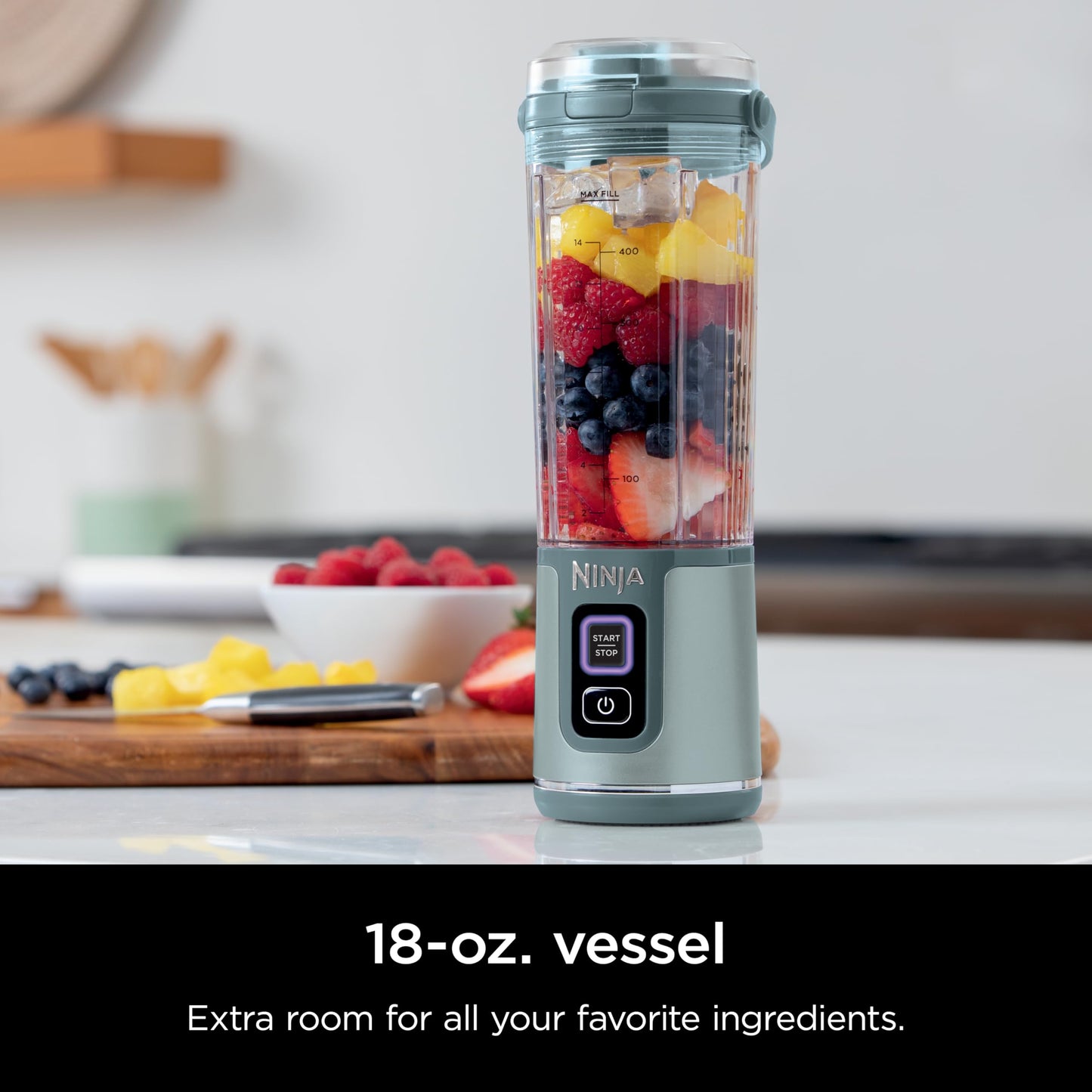 Ninja Blast Portable Blender & Accessories, Cordless, 18oz. Vessel, Personal Blender for Shakes & Smoothies, Leakproof Lid & Sip Spout, USB-C Cord, Dishwasher Safe Parts, BPA Free, Soft Sage, CL155ASG
