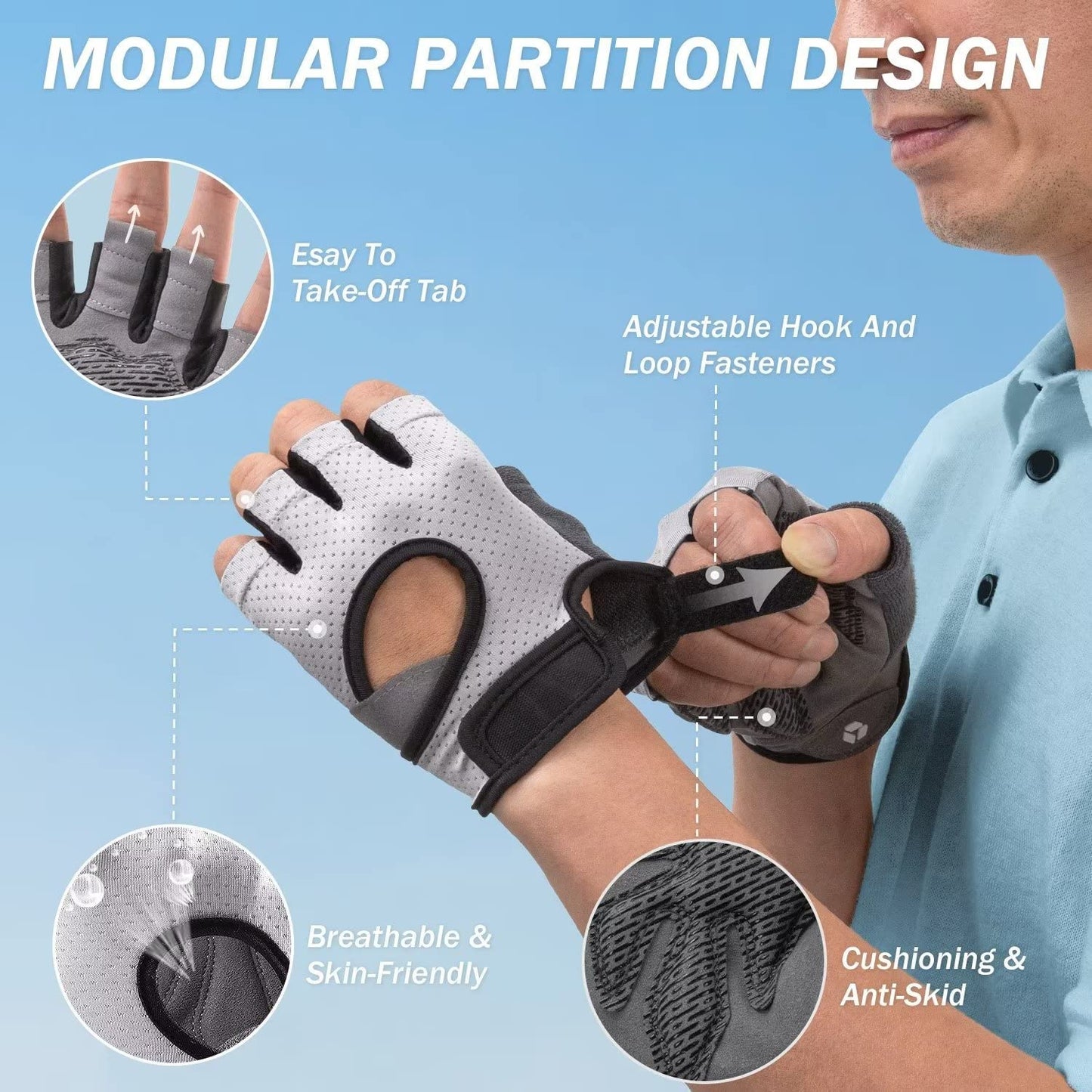 LIFECT Freedom Workout Gloves, Knuckle Weight Lifting Shorty Fingerless Gloves with Curved Open Back, for Powerlifting, Gym, Women and Men (Grey, X-Small)