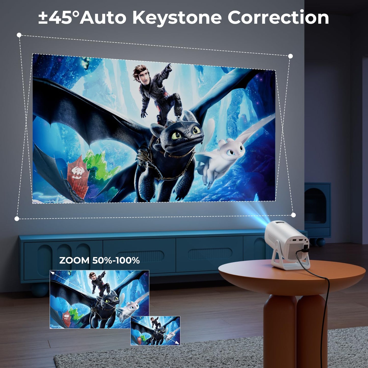 TransarJect Portable WiFi and Bluetooth Projector - 4K 1080P Supported Mini Movie Projector, 270°Adjustable Stand Outdoor Home Theater Star Projector with Ambient Light for Phone TV Stick Laptop