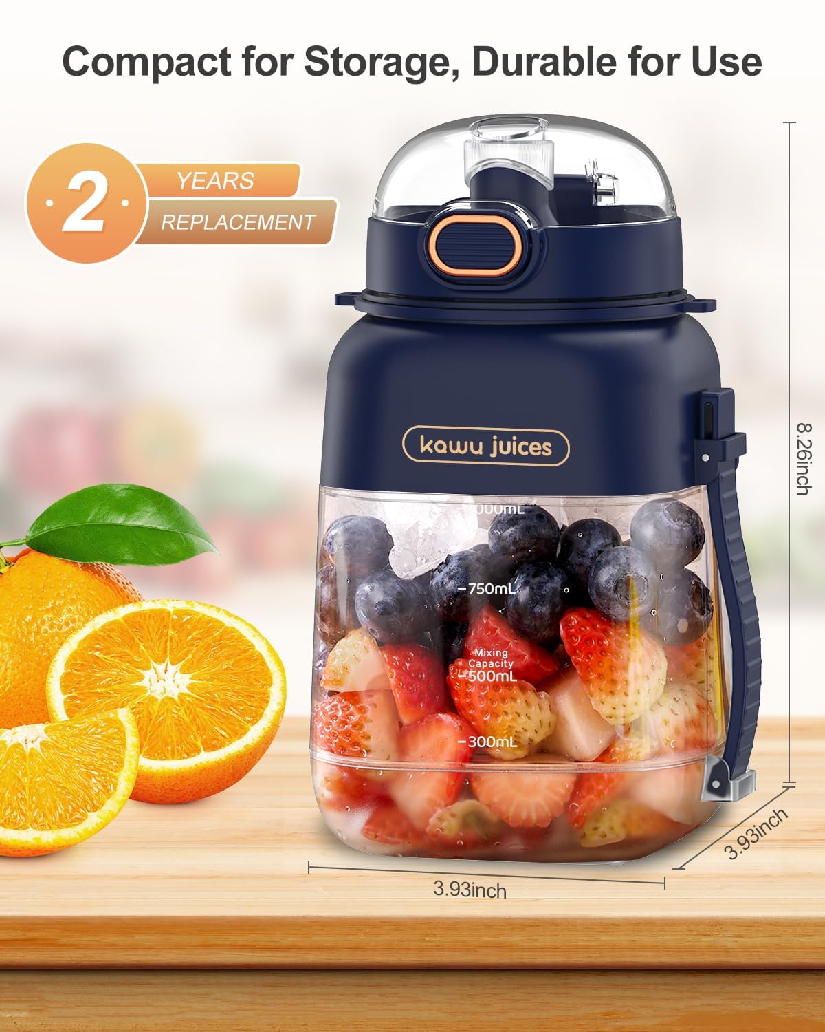 kawu Portable Blender, Smoothie Blender, Personal Blenders with 34.1 oz, No-BPA, Leakproof-Lid and Sip Spout, USB-C Rechargeable, Dishwasher Safe, Personal Mixer for Shakes, Recipes, with Handle/Strap